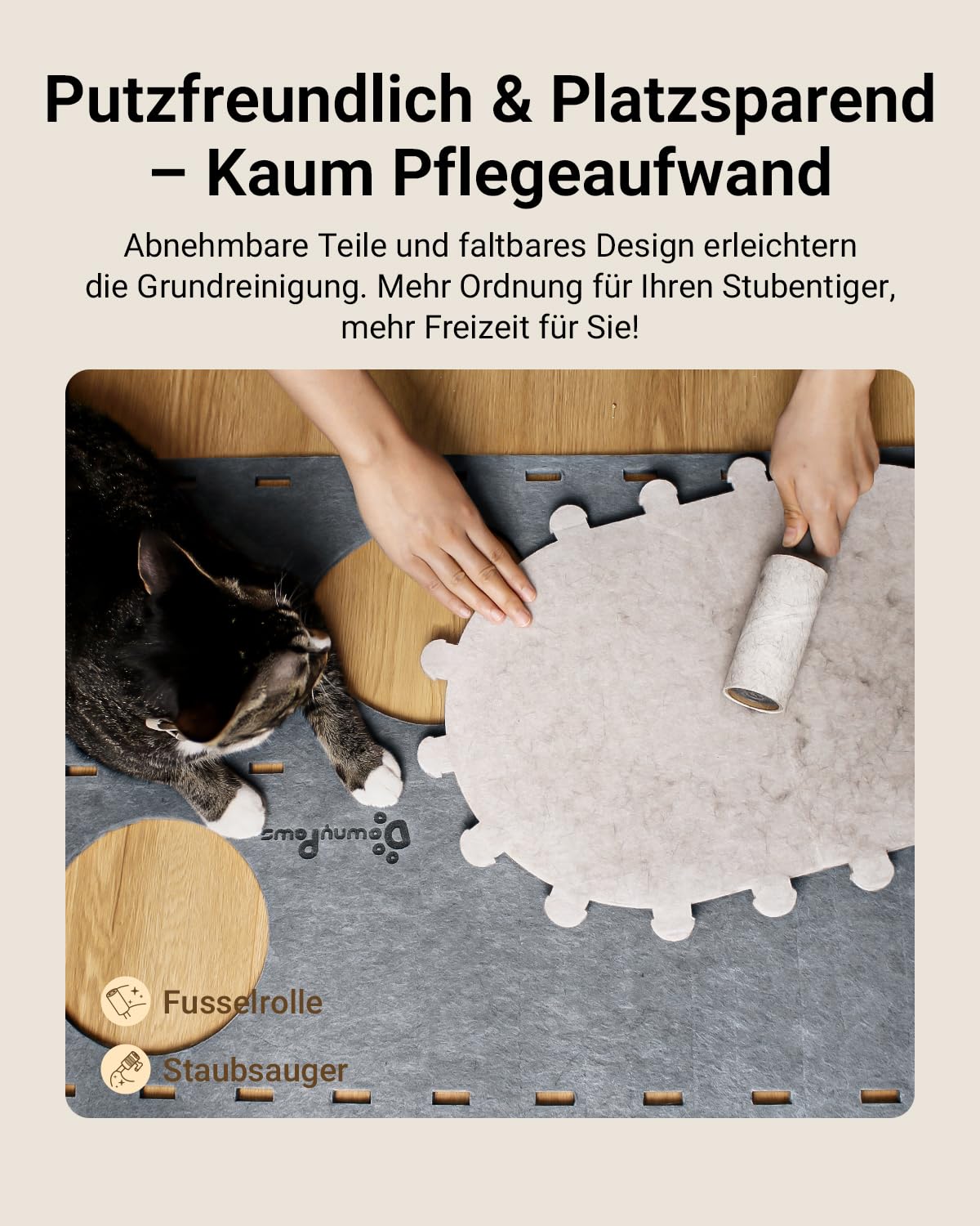 Katzenhöhle Filz, Katzenhaus aus Filz, Katzenbett, Katzenhöhle für Katzen, 58 x 33 x 30cm, Peek-a-Boo zum Spielen, Winterfest, Schutz der Katzennägel, Beige