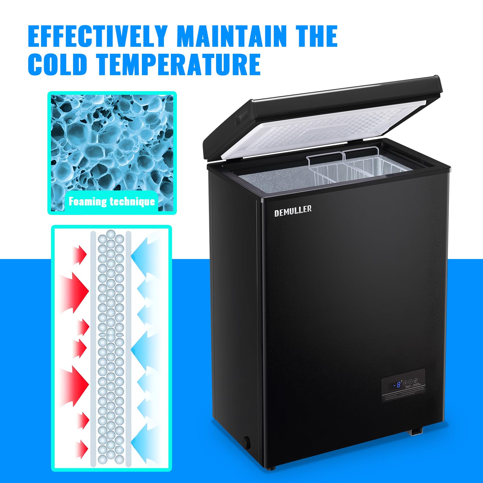 Mini Chest Freezer Compact Deep Freezing Machine with Electronic Temperature Control (Accurate to 1 ℉) Freestanding Small Freezer with 2 Removable Storage Baskets Black