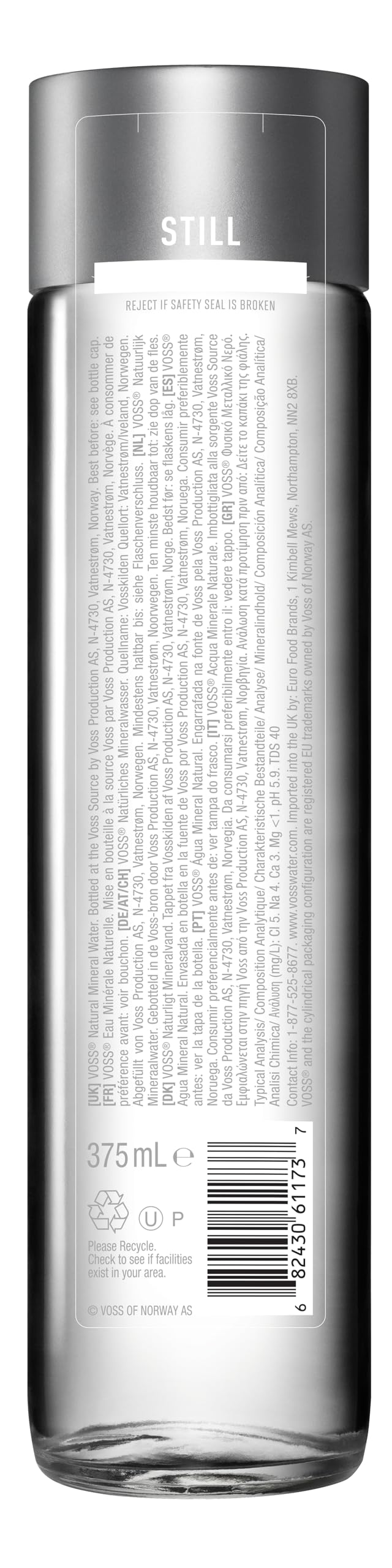 Voss STILL Gletscher Wasser in Glasflasche 0,8 Liter