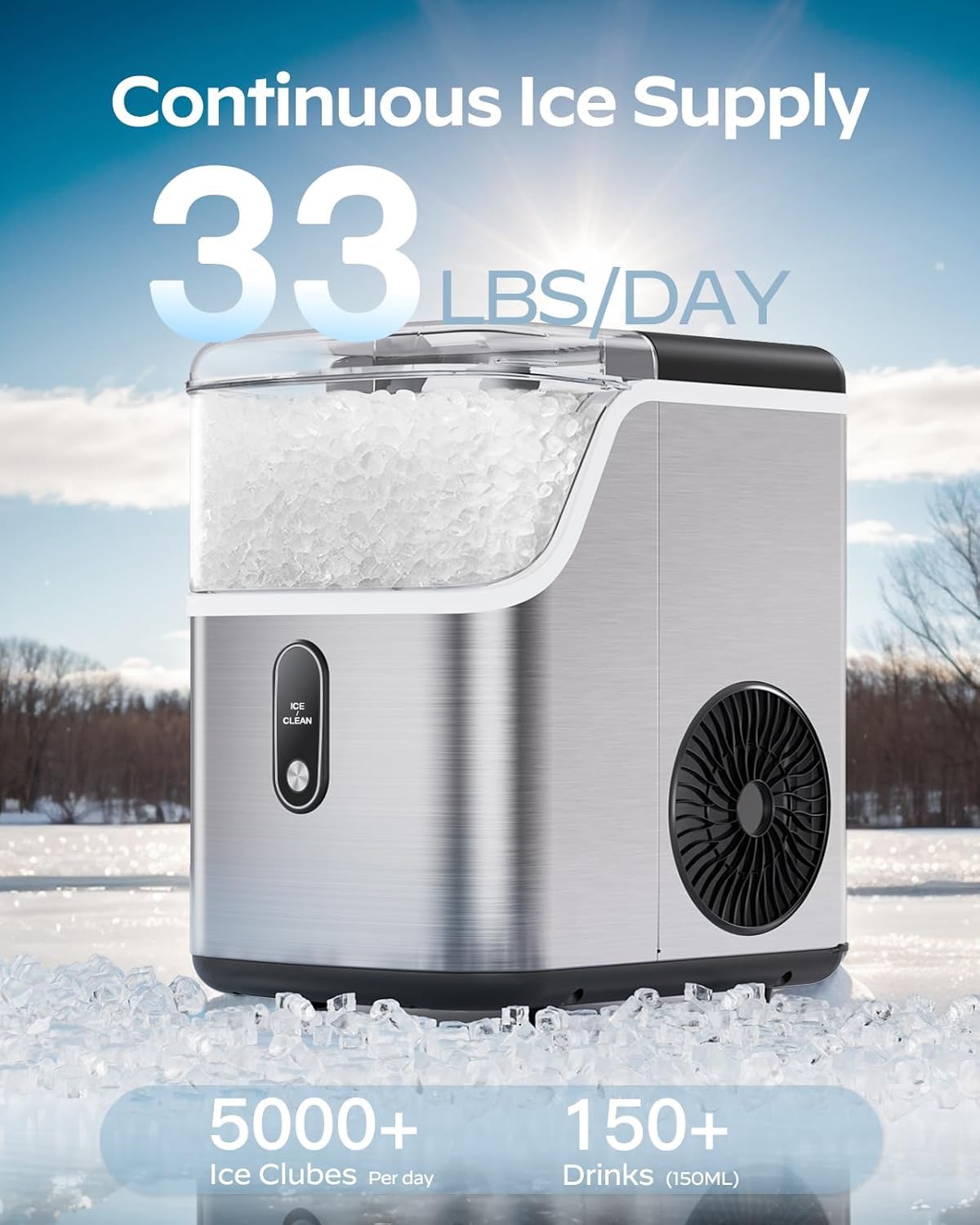 Silonn Ice Maker Countertop, Portable Ice Machine with Carry Handle, Self-Cleaning Ice Makers with Basket and Scoop, 9 Cubes in 6 Mins, 26 lbs per Day, Ideal for Home, Kitchen, Camping, RV