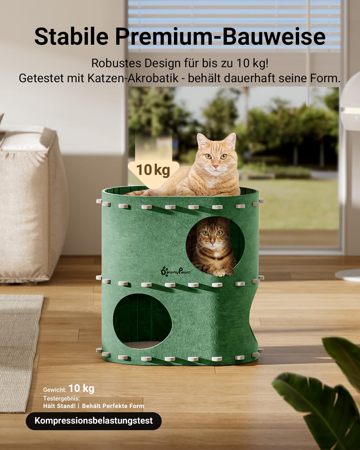 Katzenhöhle Filz, Katzenhaus aus Filz, Katzenbett, Katzenhöhle für Katzen, 58 x 33 x 30cm, Peek-a-Boo zum Spielen, Winterfest, Schutz der Katzennägel, Beige