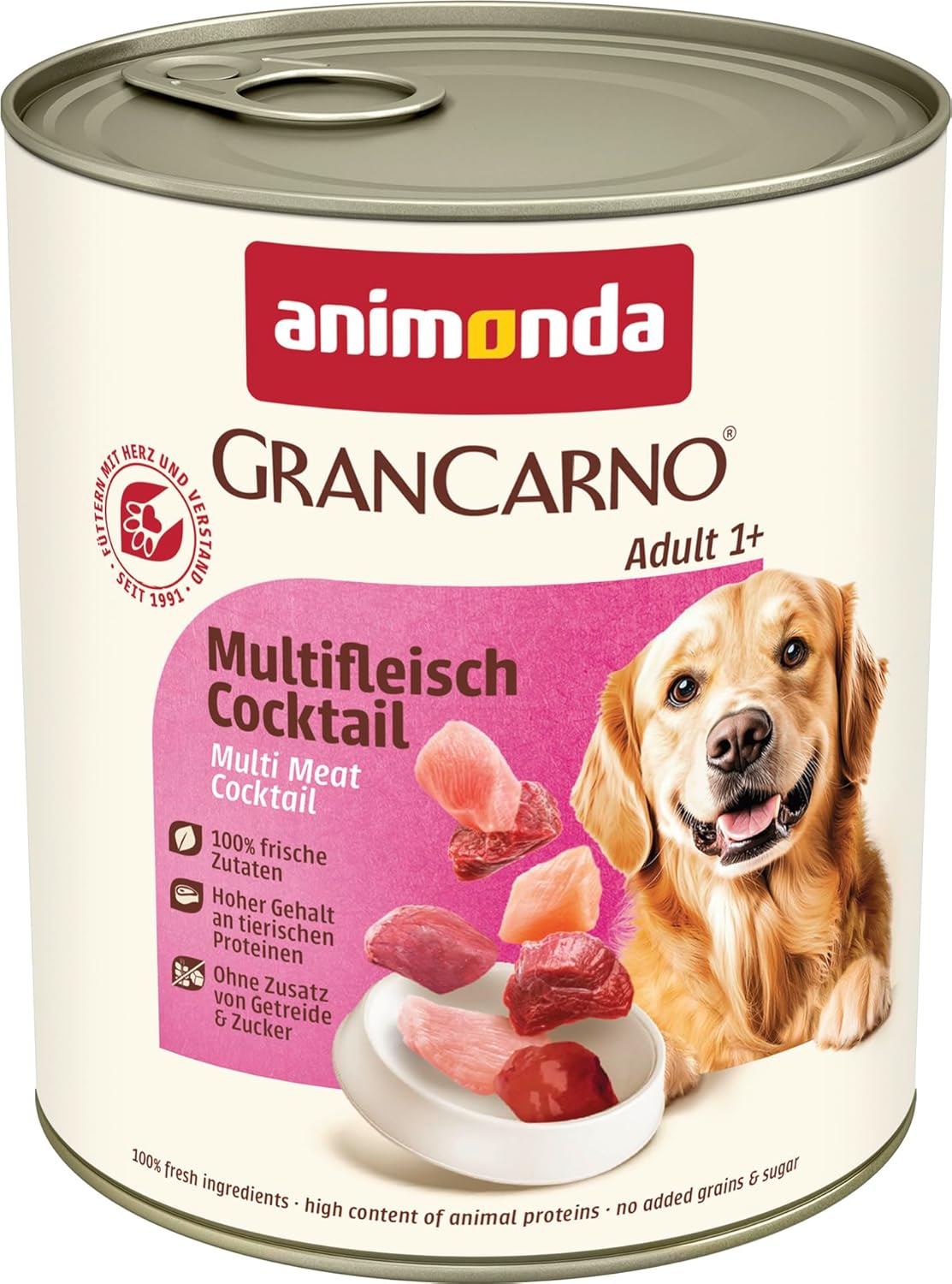 animonda GranCarno Adult Deftige Variation (6 x 800 g), Hundenassfutter für ausgewachsene Tiere, Nassfutter für Hunde mit 100% frischen, fleischlichen Zutaten, Hundefutter ohne Getreide