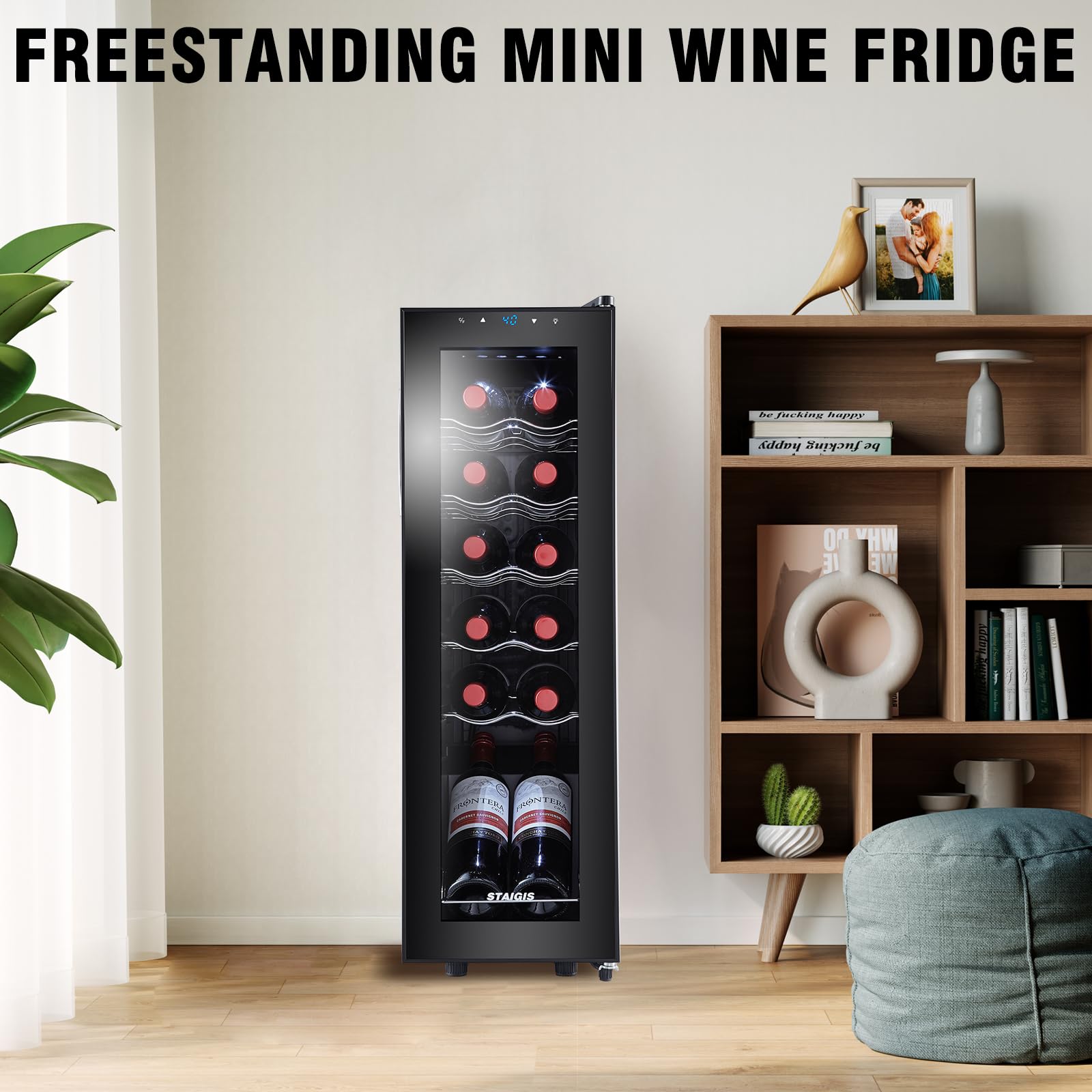 STAIGIS 24 Bottle Mini Fridge, Small Freestanding Wine Cooler Refrigerator for Red and White with 40-66F Digital Temperature Control Glass Door