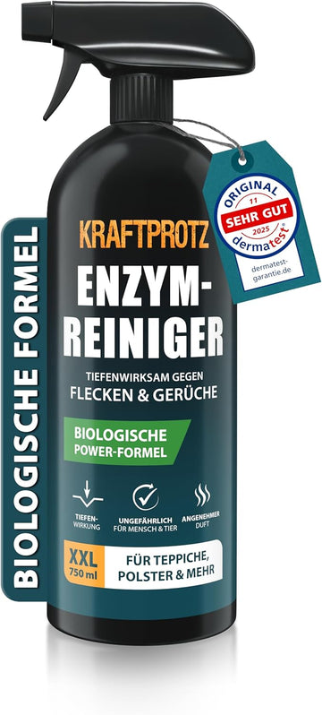 Enzymreiniger – Geruchsentferner & Fleckenentferner Spray 750 ml – porentief & biologisch – für Sofa, Teppich, Matratze, Auto & Haushalt – gegen Schmutz, Schweiß, Gerüche & Tierspuren – KRAFTPROTZ