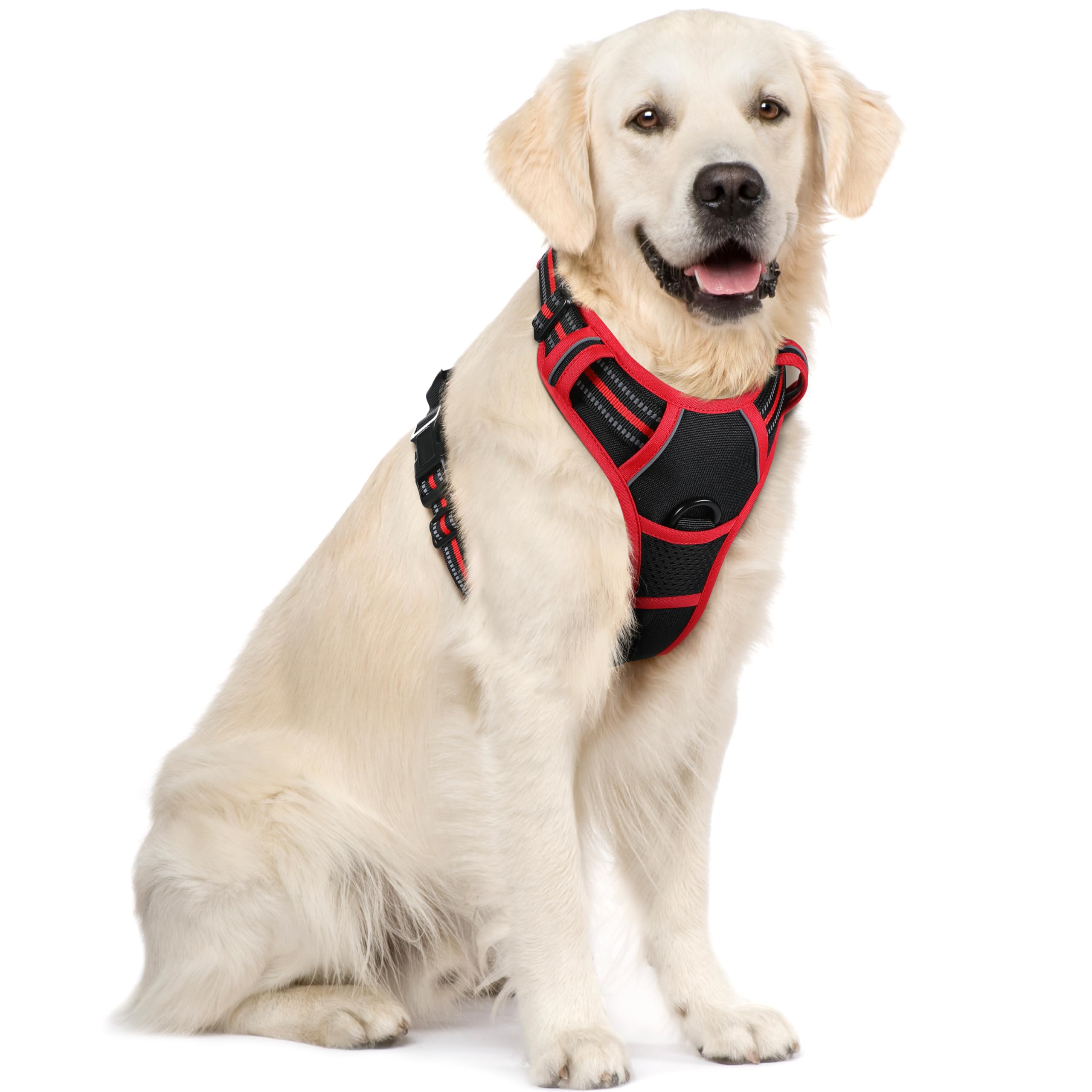 rabbitgoo Hundegeschirr Grosse Hunde, Anti Zug Geschirr mit Kontrolle, No Pull Verstellbar Hundegeschirr Mittelgroße Hunde, Atmungsaktiv Reflexstreifen Brustgeschirr Sichere Führung, Schwarz, L