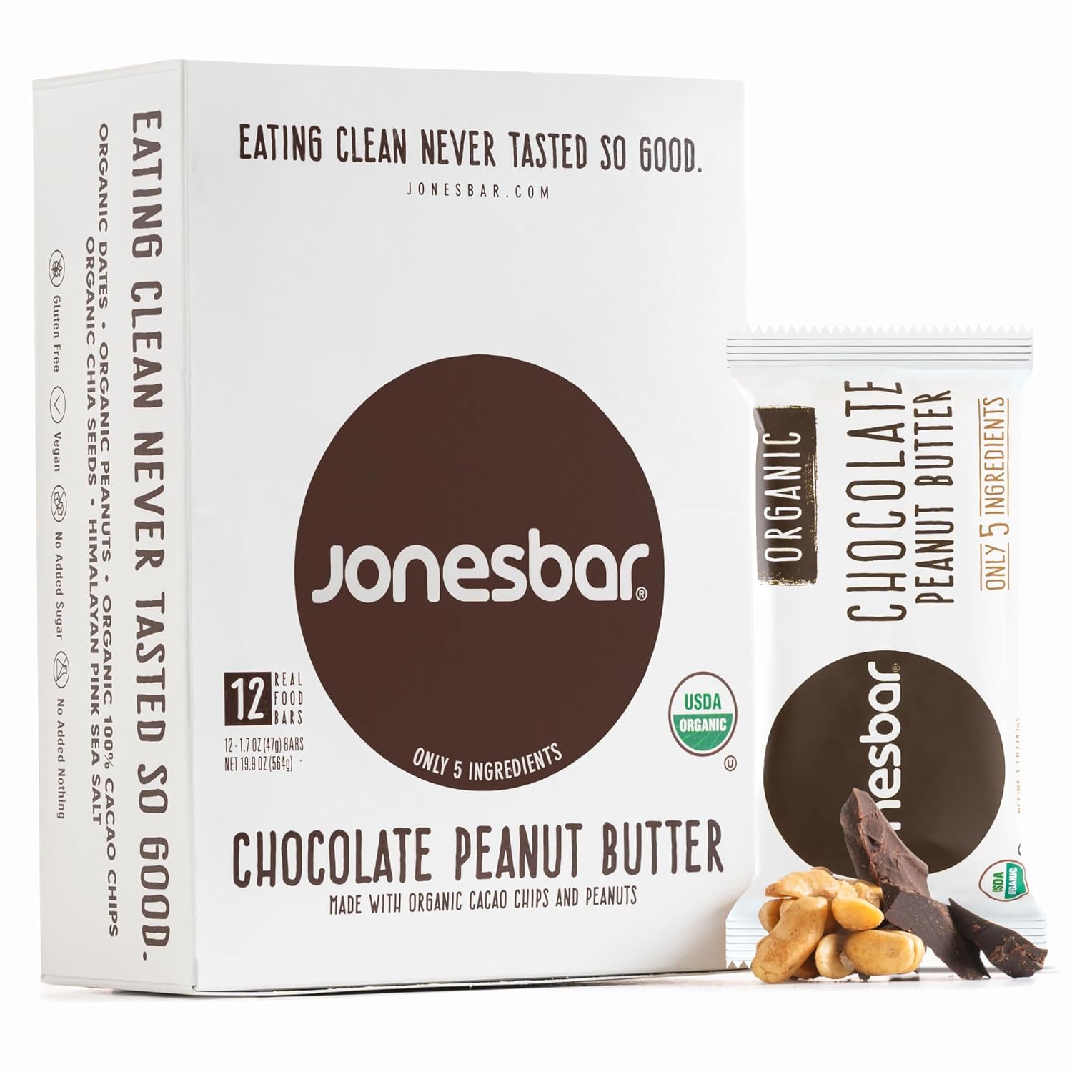 JONESBAR Organic Plant-Based Protein Bars | Peanut Butter and Jelly | Fruit & Nut Bar, Kosher, Gluten-Free, Breakfast Bars, School Snacks, Vegan Snack & Healthy Snacks for Adults and Kids (Pack of 12)