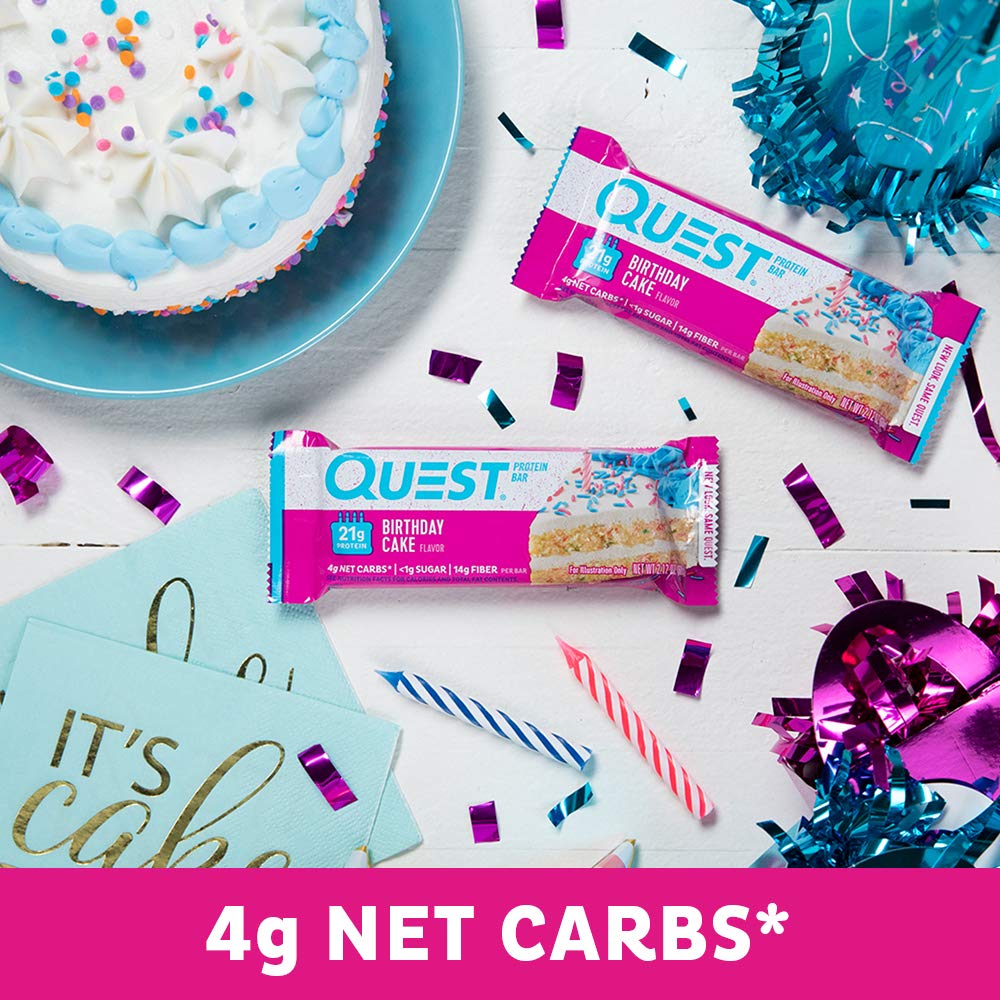 Quest Nutrition Chocolate Chip Dough Cookie Protein Bars, 21g Protein, 1g Sugar, 4g Net Carbs, High Fiber, Gluten Free, Keto-Friendly, 12 Count