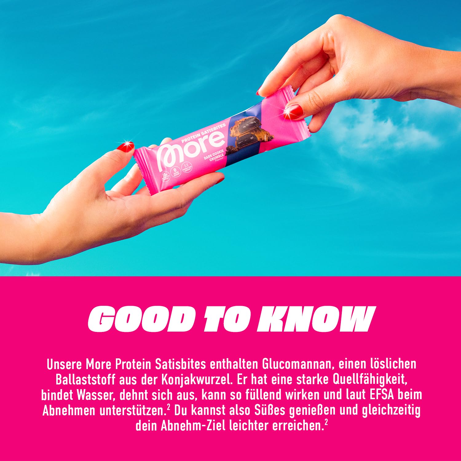 MORE Protein Satisbites, 12er Box Proteinriegel, 12 x 2 x 25 g, White Chocolate Strawberry Cream, bis zu 16 g Protein pro Portion, ohne Zuckerzusatz, made in Germany