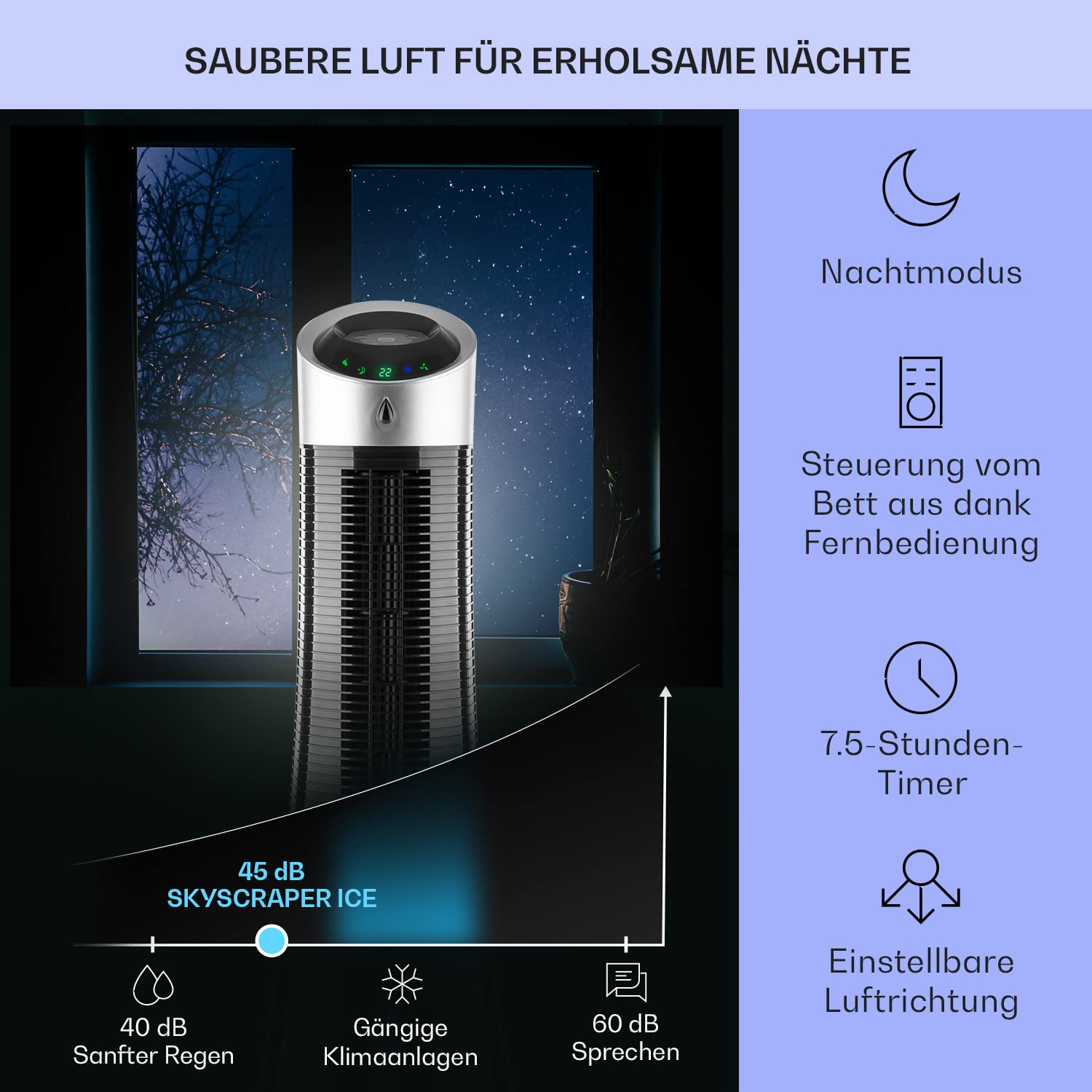 Klarstein Luftkühler mit Wasserkühlung, 5-in-1 Verdunstungskühler, Luftbefeuchter, Ventilator, Luftreiniger & Nachtmodus, Mobile Klimageräte Luftkühler 6L, 45 Watt Air Cooler, 180 m³/h Luftstrom