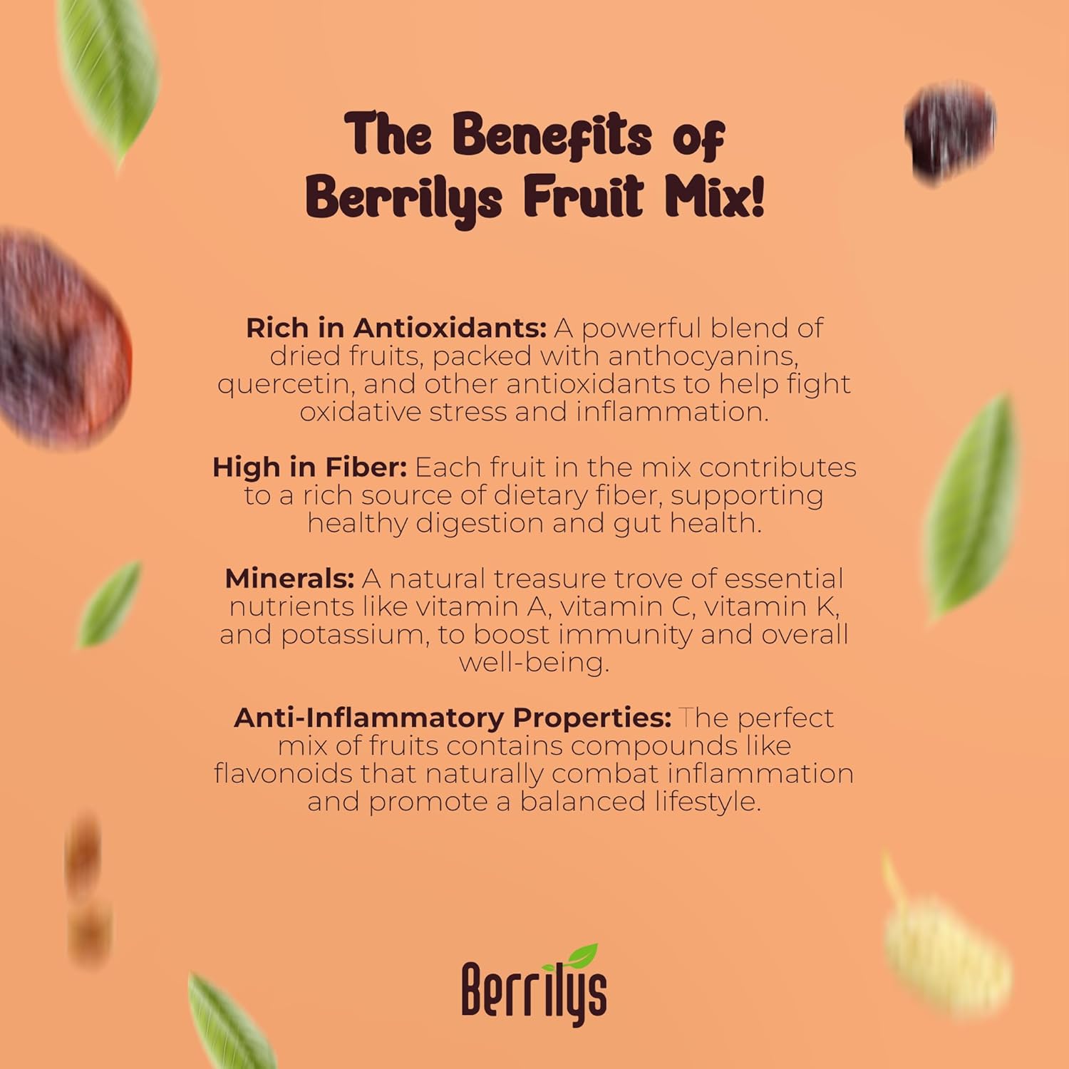 Berrily's Dried Fruit Mix, 2 Lbs, Organic, Diced Figs, Diced Apricots, White Mulberries, Sultanas, Sour Cherries, No Sugar Added, Trail Mix for Baking and Snacking
