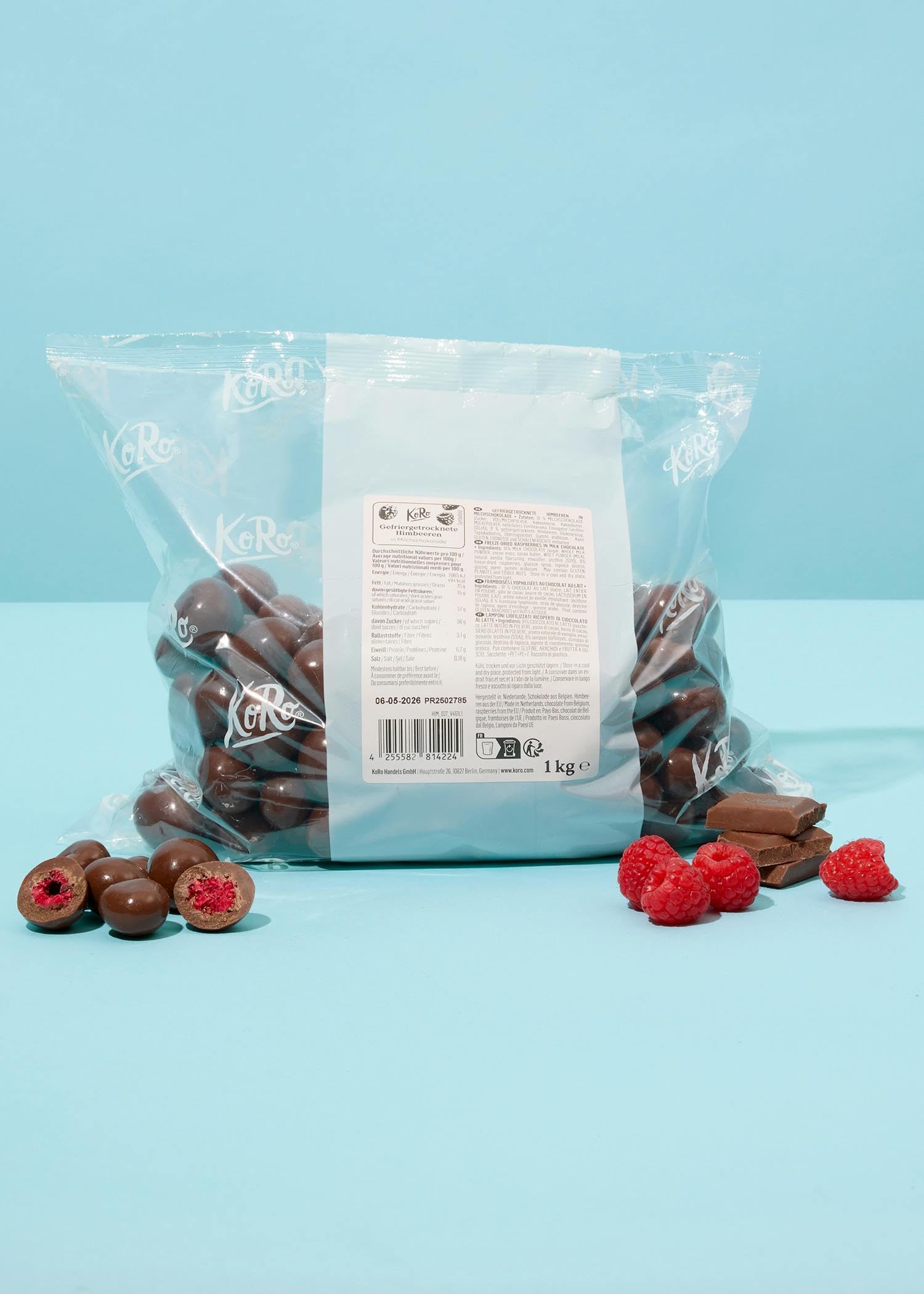 KoRo - Gefriergetrocknete Erdbeeren in Milchschokolade 1 kg - Knackig Fruchtig - Snack im Vorteilspack