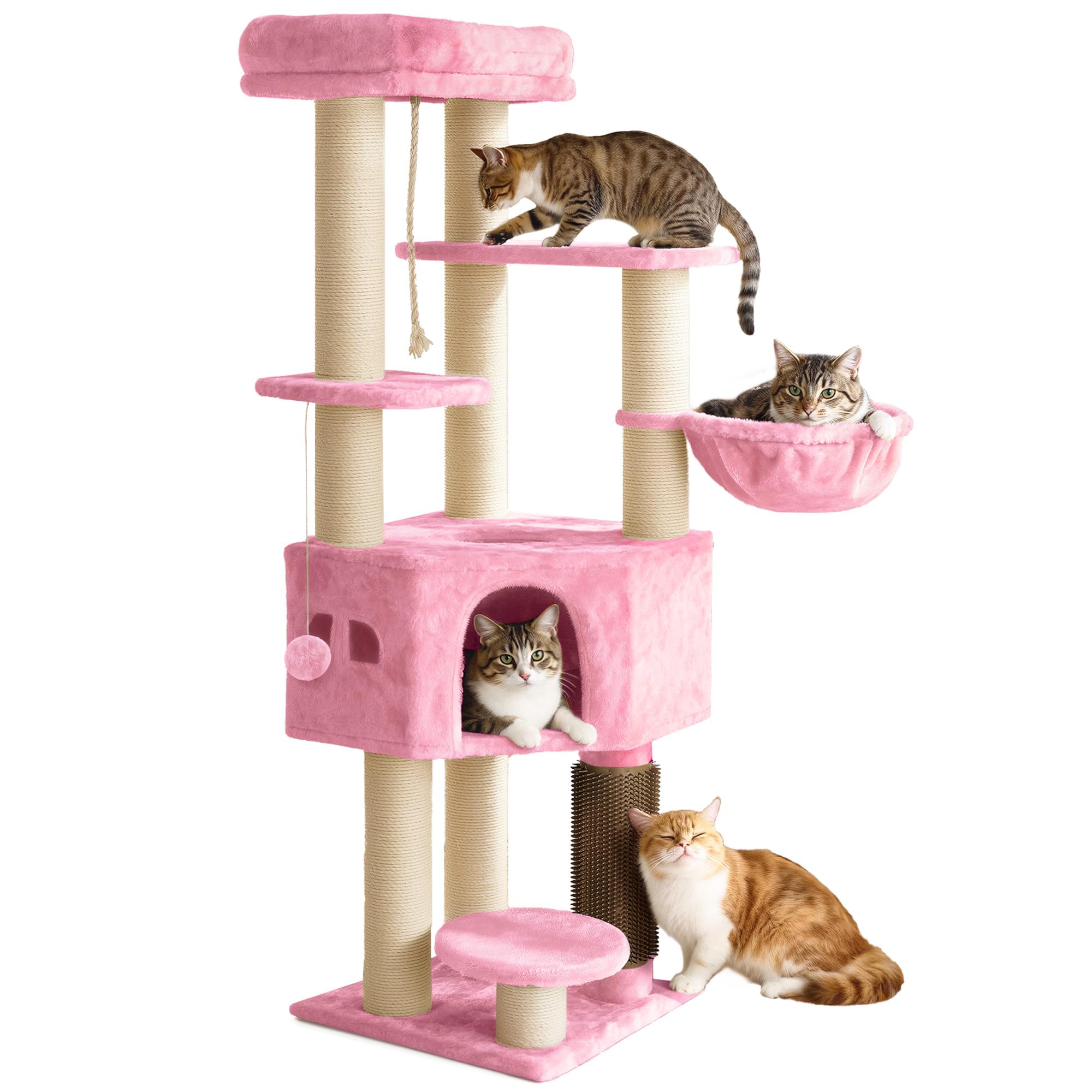 YITAHOME Kratzbaum, Katzenkratzbaum, für Große Katze, Katzenbaum, Katzenbürsten, 11 cm Dicke Stämme, Große Plattformen, Plüschkissen, Höhle, 50 x 50 x 157 cm, Beige