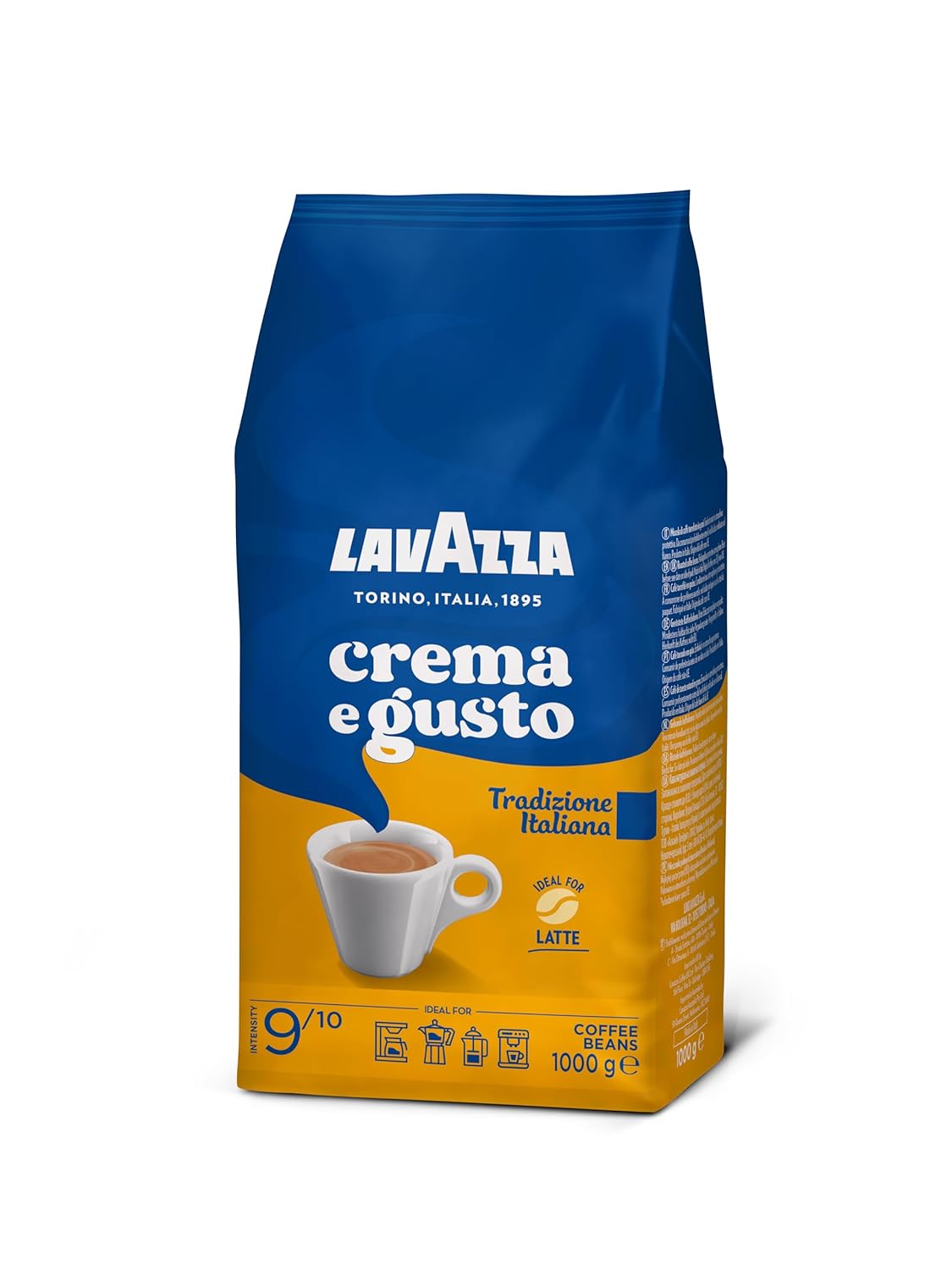 Lavazza, Crema e Aroma, Arabica und Robusta Kaffeebohnen, Ideal für Espressomaschinen, mit Schokoladigen Aromen, Reicher und Vollmundiger Geschmack, Intensität 8/10, Mittlere Röstung, 1 kg Packung
