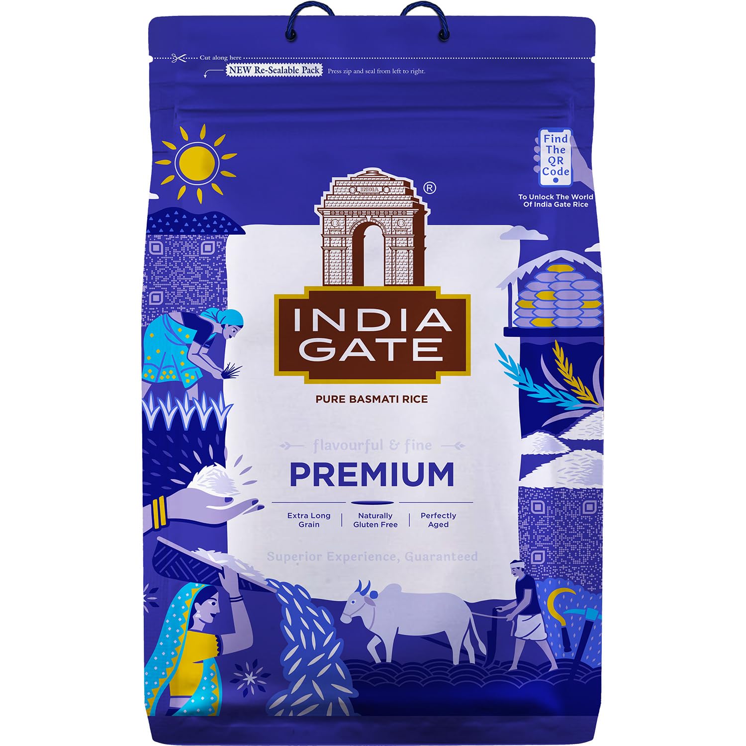 INDIA GATE Premium Basmati Reis – Feiner, aromatischer Langkornreis aus Indien, feines Langkorn (1 x 5 kg)
