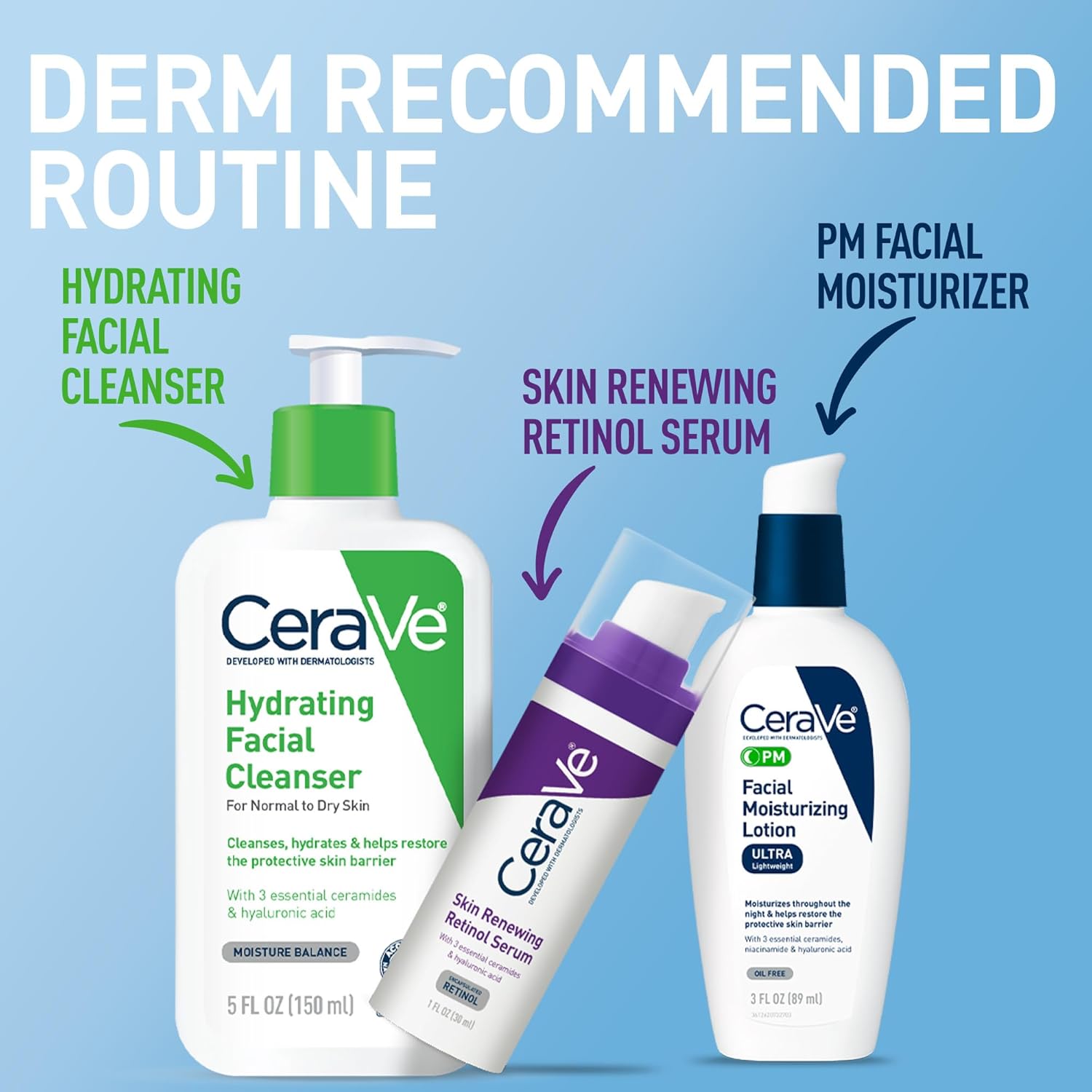 Cerave Pm Facial Moisturizing Lotion, 3 Oz., Multiplied With Derma Roller, 3 Fl Oz (Pack Of 1)