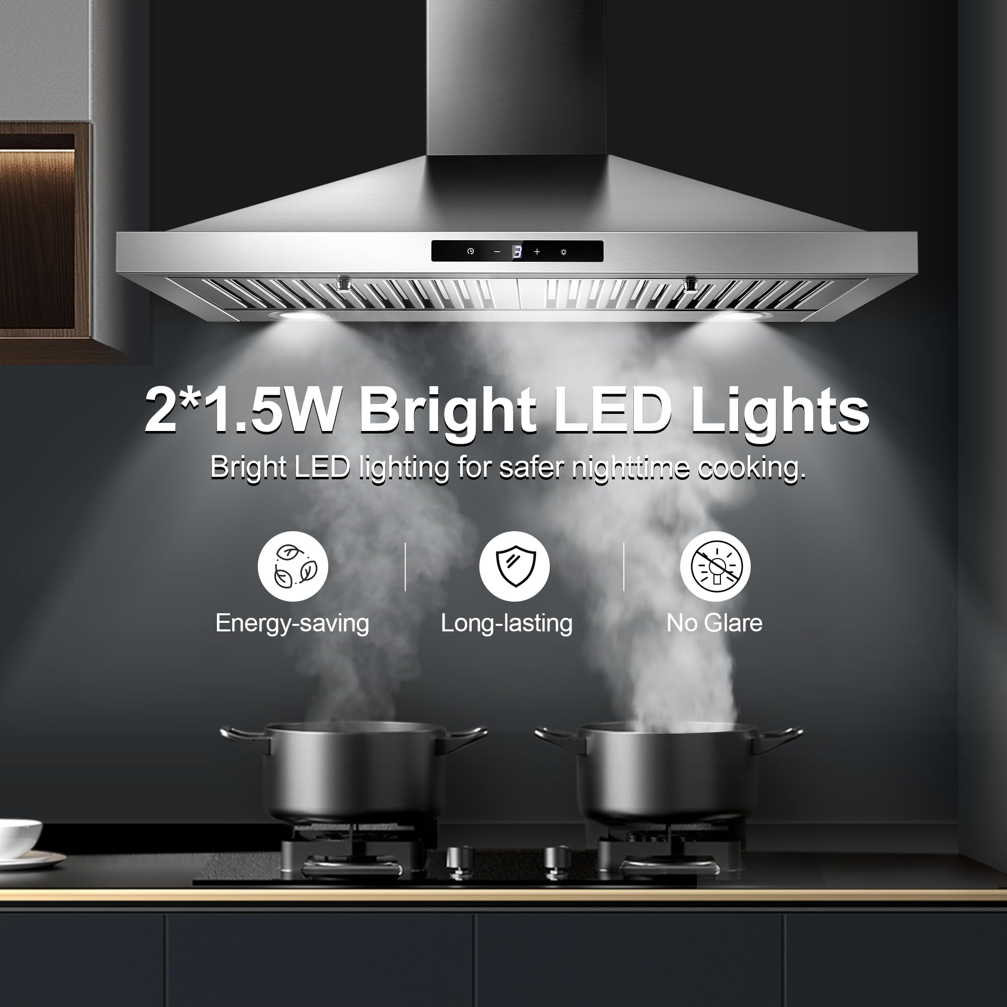 Tieasy Wall Mount Range Hood 30 inch with Ducted/Ductless Convertible Duct, Stainless Steel Chimney-Style Over Stove Vent Hood with LED Light, 3 Speed Exhaust Fan, 450 CFM