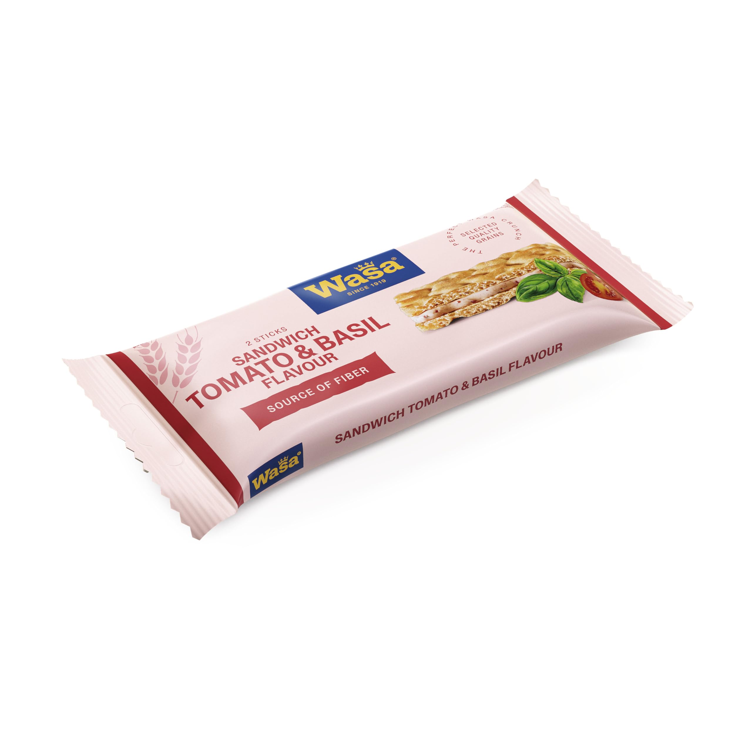 Wasa Knäckebrot Sandwich Tomato & Basil 40g I Knäckebrot-Snack aus Weizenmehl mit einer Füllung aus Käse, Getrockneten Tomaten & Basilikum, je 2 Sticks, Perfekt für unterwegs