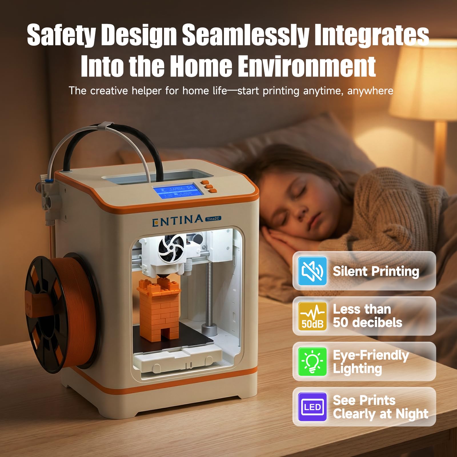 Entina Tina2C 3D Printer for Kids & Beginners, Fully Assembled Starter Mini 3D Printer, Start in 8 Mins, App & WiFi Control, Auto Leveling, 3000+ Model Library, 20+ Creative DIY Modules for STEM, Home