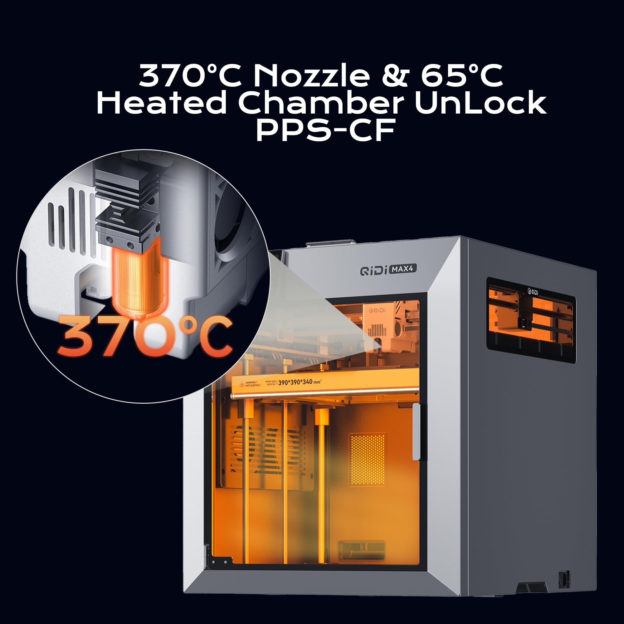 QIDI Max4 Combo 3D Printer, 390×390×340mm Large Build Volume, 65℃ Heated Chamber FDM 3D Printers, Max 800mm/s High Speed, Supports Up to 16-Colors/Multi Materials with QIDI BOX, Auto Bed Leveling
