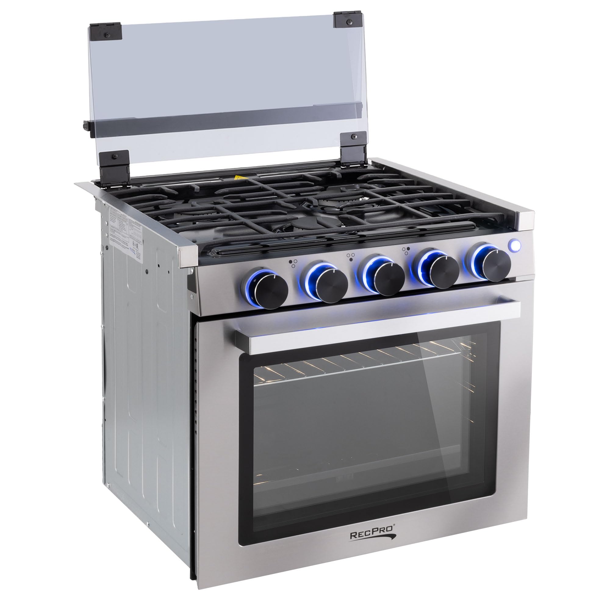 RecPro RV Stove | Gas Range 21" Tall | Optional Vented Range Hood | 3 Burner | 1.8 Cu. Ft | 7100 BTU | Black or Silver Color Options (Silver, No Vented Range Hood)