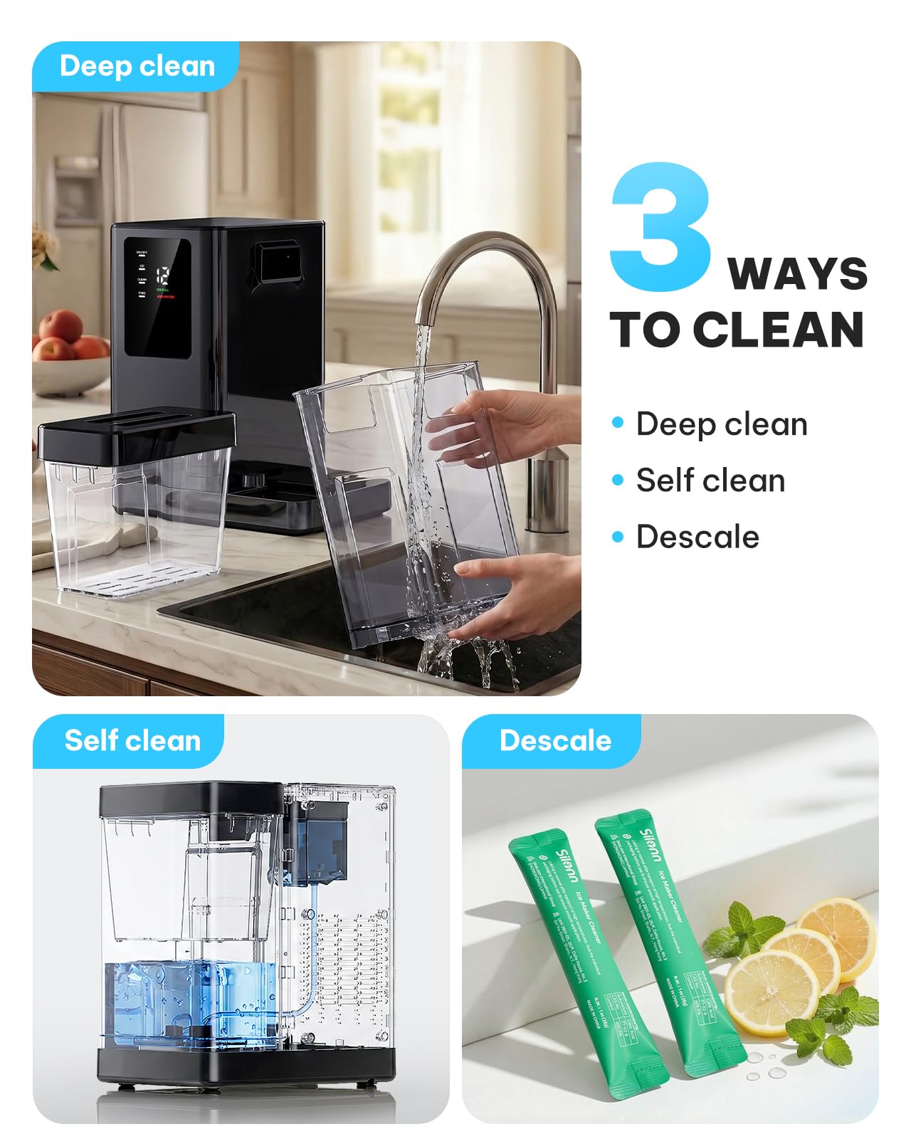 Nugget Ice Maker Countertop, Silonn Chewable Pellet Ice Machine with Self-Cleanin Function, 36lbs/24H Portable Ice Makers for Home Kitchen Officce, Black
