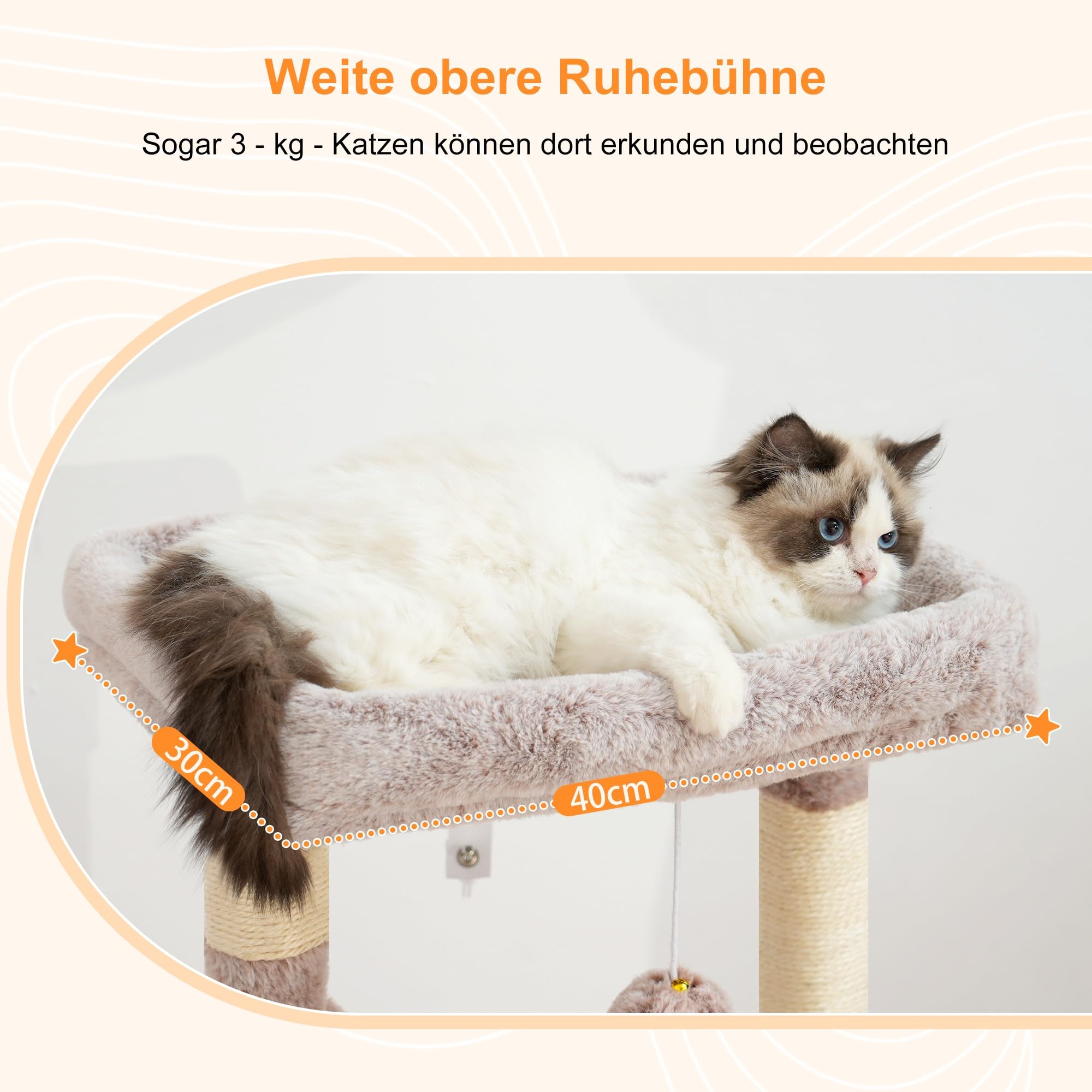 Heybly Kratzbaum, Katzenbaum mit Extra Großem, Weichem Katzenkorb, Katzenkratzbaum mit Geräumigem Katzenbett und Verstecktem Schlafplatz, Robusten Sisal-Kratzsäulen, Hellgrau HCT008SW