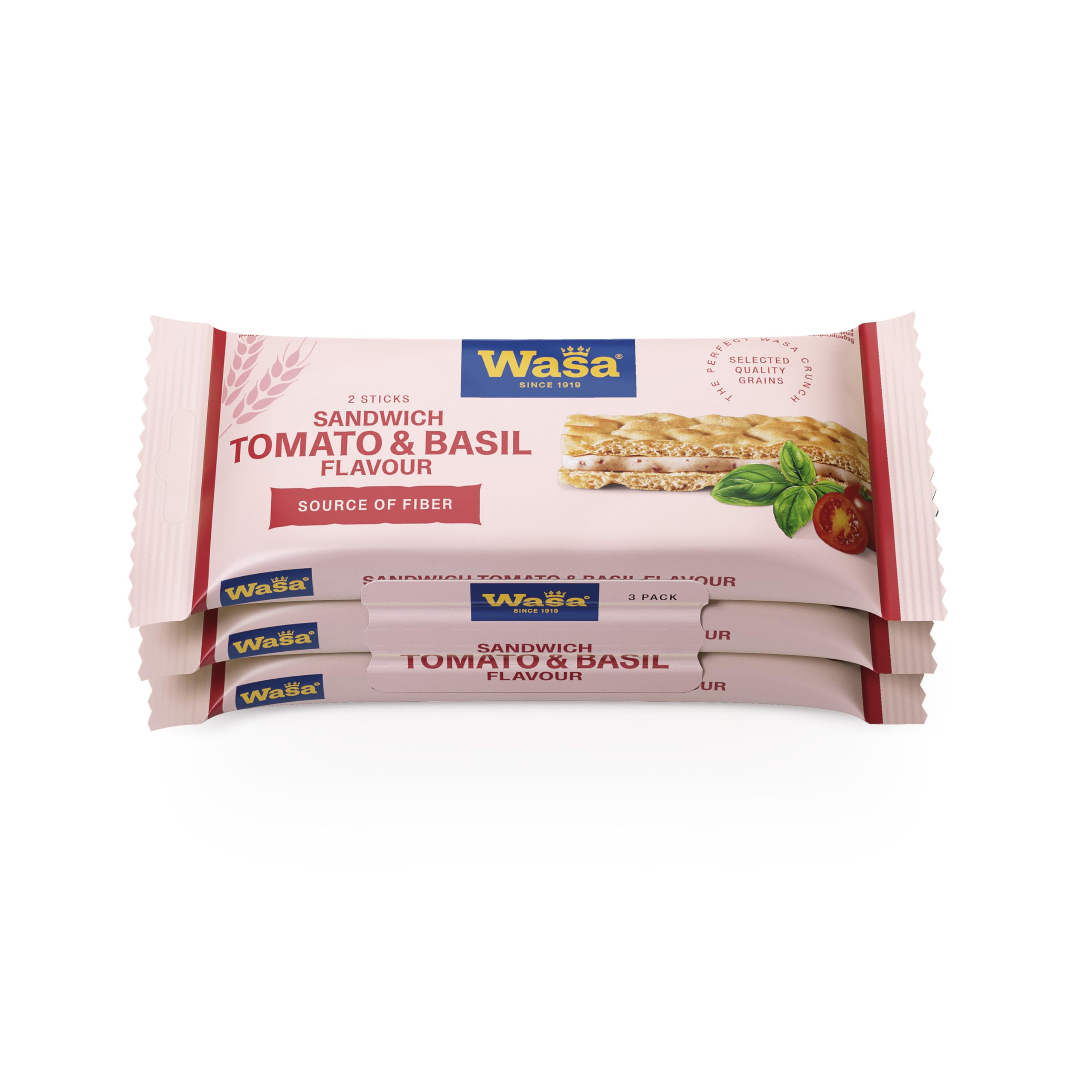 Wasa Knäckebrot Sandwich Tomato & Basil 40g I Knäckebrot-Snack aus Weizenmehl mit einer Füllung aus Käse, Getrockneten Tomaten & Basilikum, je 2 Sticks, Perfekt für unterwegs