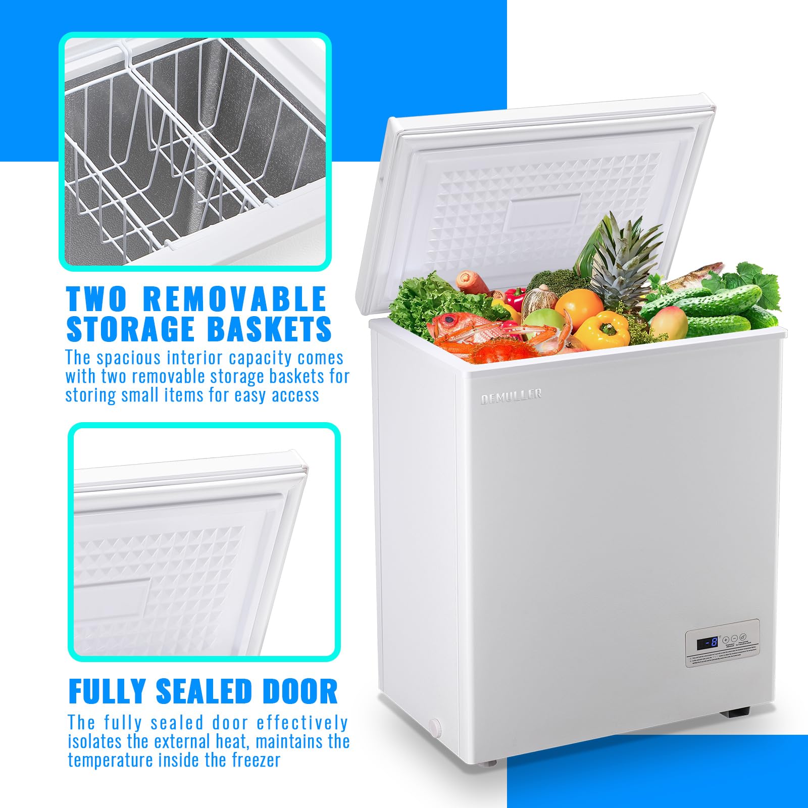 Mini Chest Freezer Compact Deep Freezing Machine with Electronic Temperature Control (Accurate to 1 ℉) Freestanding Small Freezer with 2 Removable Storage Baskets Black