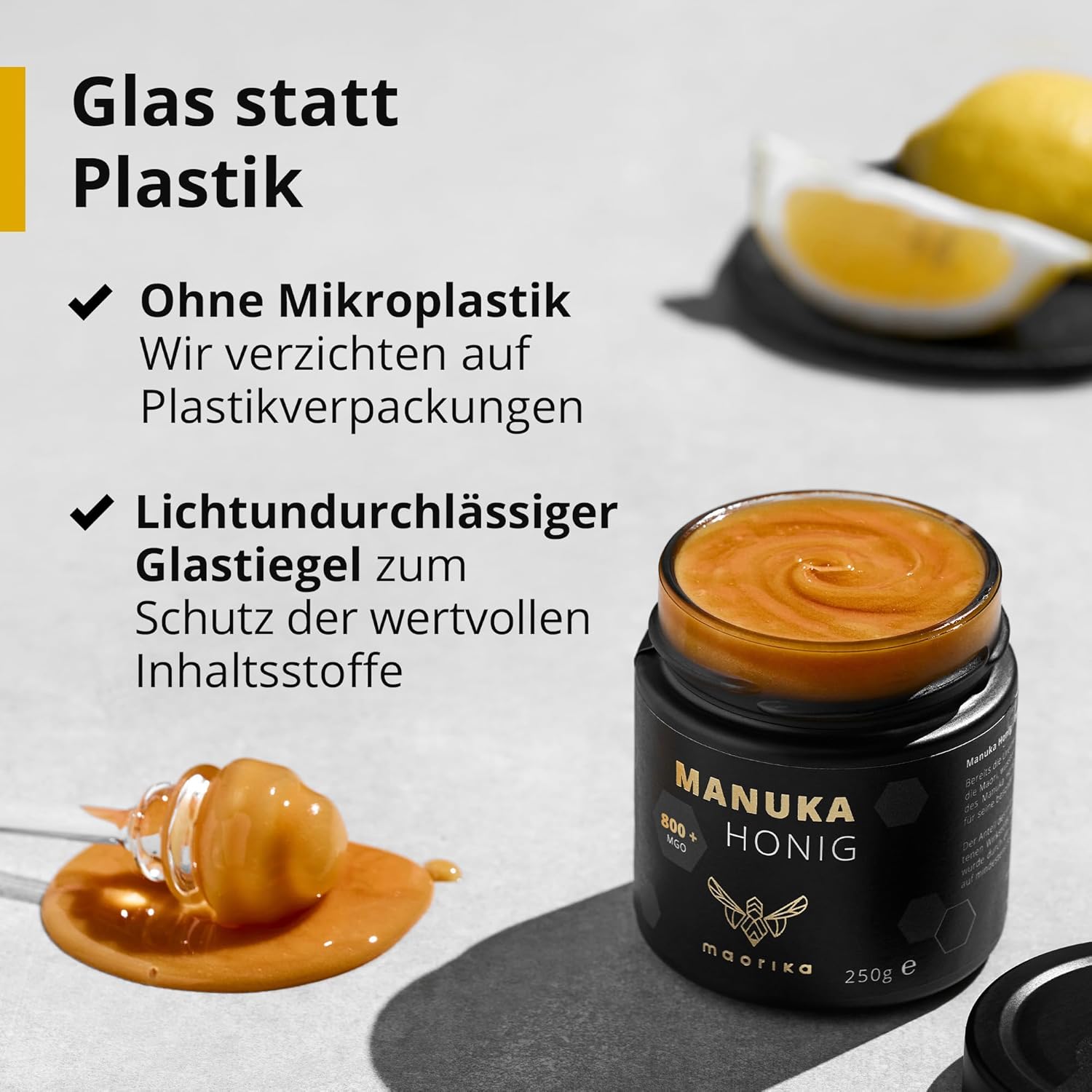 maorika - Manuka Honig 800 MGO + 250g im Glas (lichtundurchlässig, kein Plastik) - laborgeprüft, zertifiziert aus Neuseeland