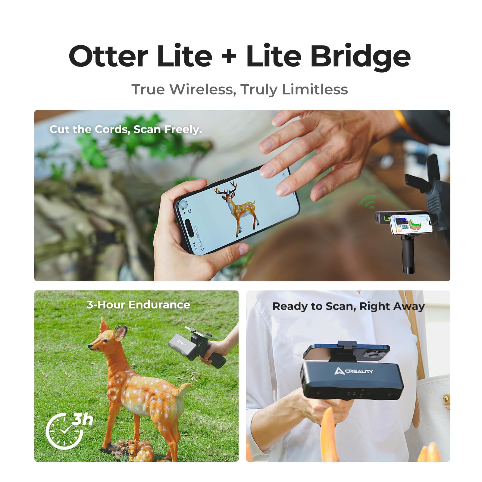 Creality 3D Scanner Raptor Pro and Scan Bridge Wireless Scanning, 3D Scanner for 3D Printing, High Precision 0.02mm, 60FPS Scanning Speed, 22+7 Blue Laser Lines