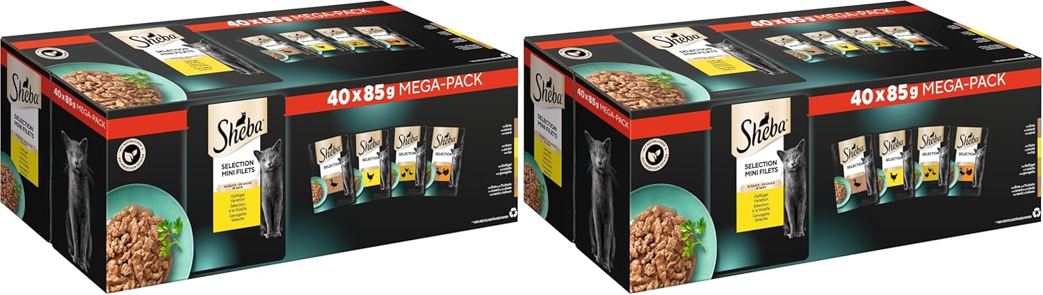 SHEBA Adult Katzenfutter nass - 40x85g Portionsbeutel - Geflügel Variation in Sauce - Nassfutter für Katzen - 1 Großpackung