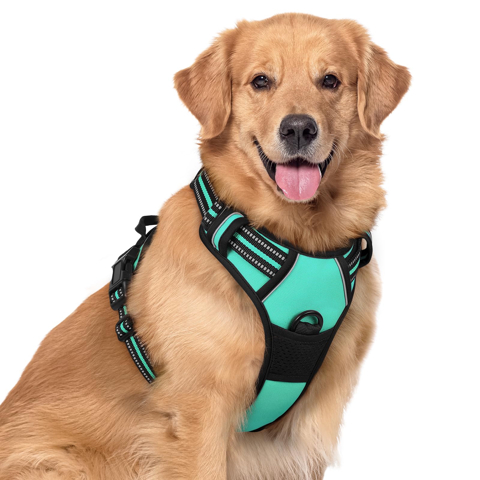rabbitgoo Hundegeschirr Grosse Hunde, Anti Zug Geschirr mit Kontrolle, No Pull Verstellbar Hundegeschirr Mittelgroße Hunde, Atmungsaktiv Reflexstreifen Brustgeschirr Sichere Führung, Schwarz, L