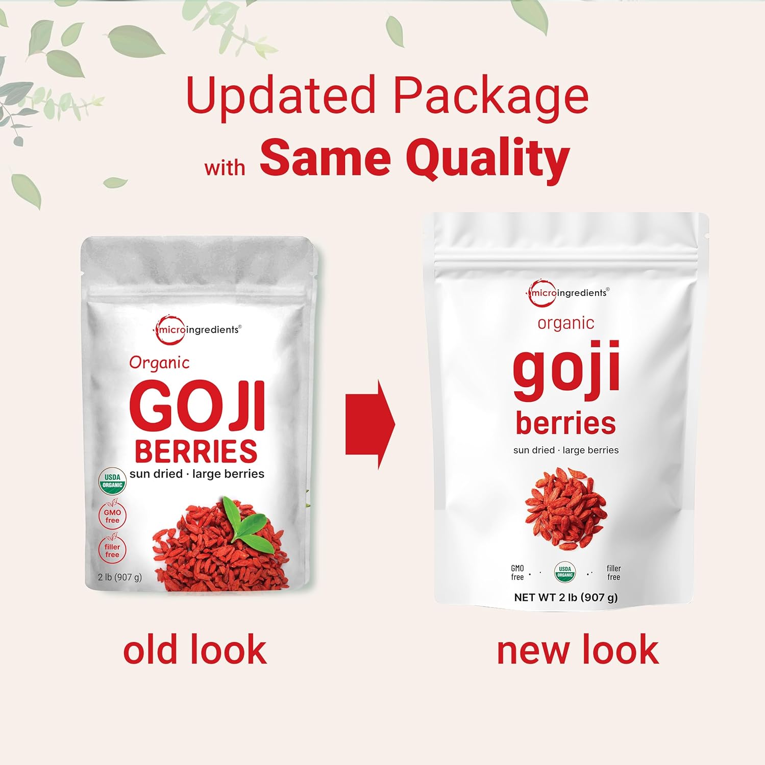 Micro Ingredients Organic Goji Berries 2lbs (32oz) | Large Whole Sun-Dried Berries | Raw Superfood Wolfberries | Natural Flavor for Trail Mix, Juice, & Tea | Sulfate Free, Vegan Friendly, Non-GMO