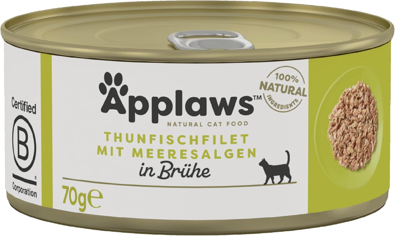 Applaws 100% Natural Thunfischfilet Nassfutter in Brühe für ausgewachsene Katzen - 24 x 70g Dosen