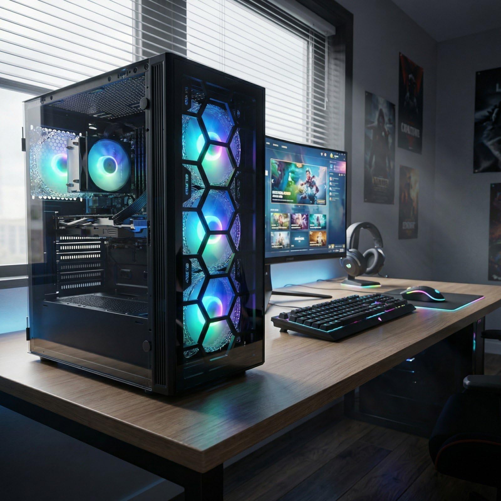 STGAubron Gaming PC Desktop Computer, Intel Core i7 up to 3.9GHz, Radeon RX 580 8G, 16G RAM, 512G SSD, WiFi 6, BT 5.0, RGB Fan x4, Windows 11 Home