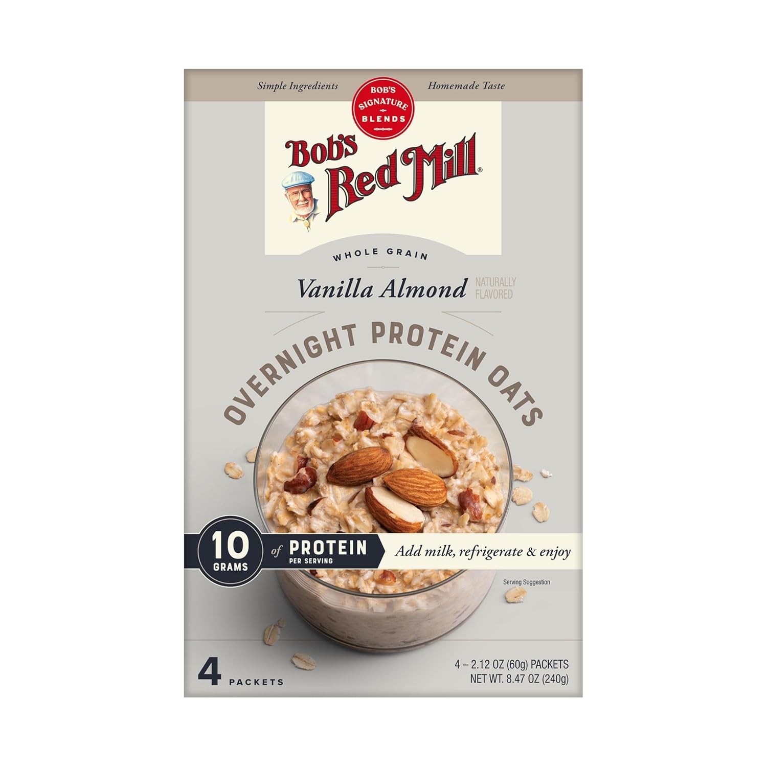 Bob's Red Mill Overnight Protein Oats, Blueberries & Cream, 16 Packets Total, Non-GMO, Gluten Free, Whole Grain