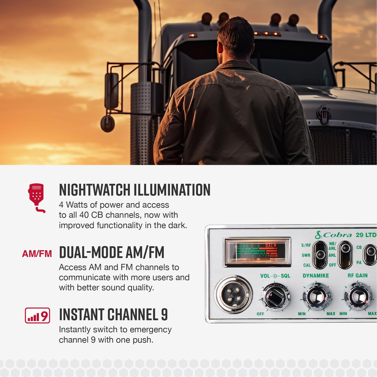 Cobra 29 LTD Classic AM/FM Professional CB Radio - Easy to Operate, Emergency Radio, Instant Channel 9, 4-Watt Output, Full 40 Channels, Adjustable Receiver and SWR Calibration, Black