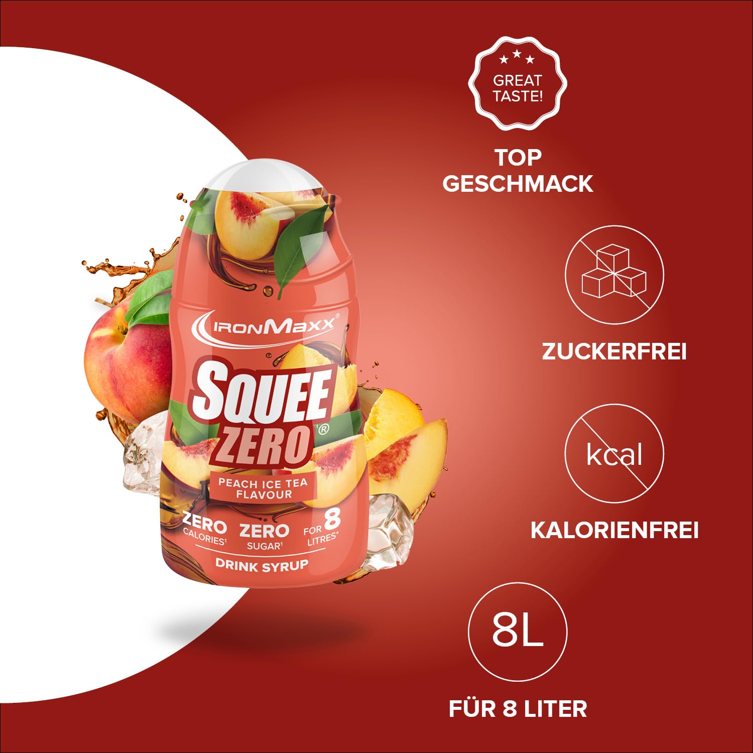 IronMaxx SqueeZero - Raspberry 65ml | Sirup, Erfrischendes Geschmackserlebnis für 8 Liter, Zuckerfrei und Kalorienfrei in 100ml verzehrfertigem Getränk