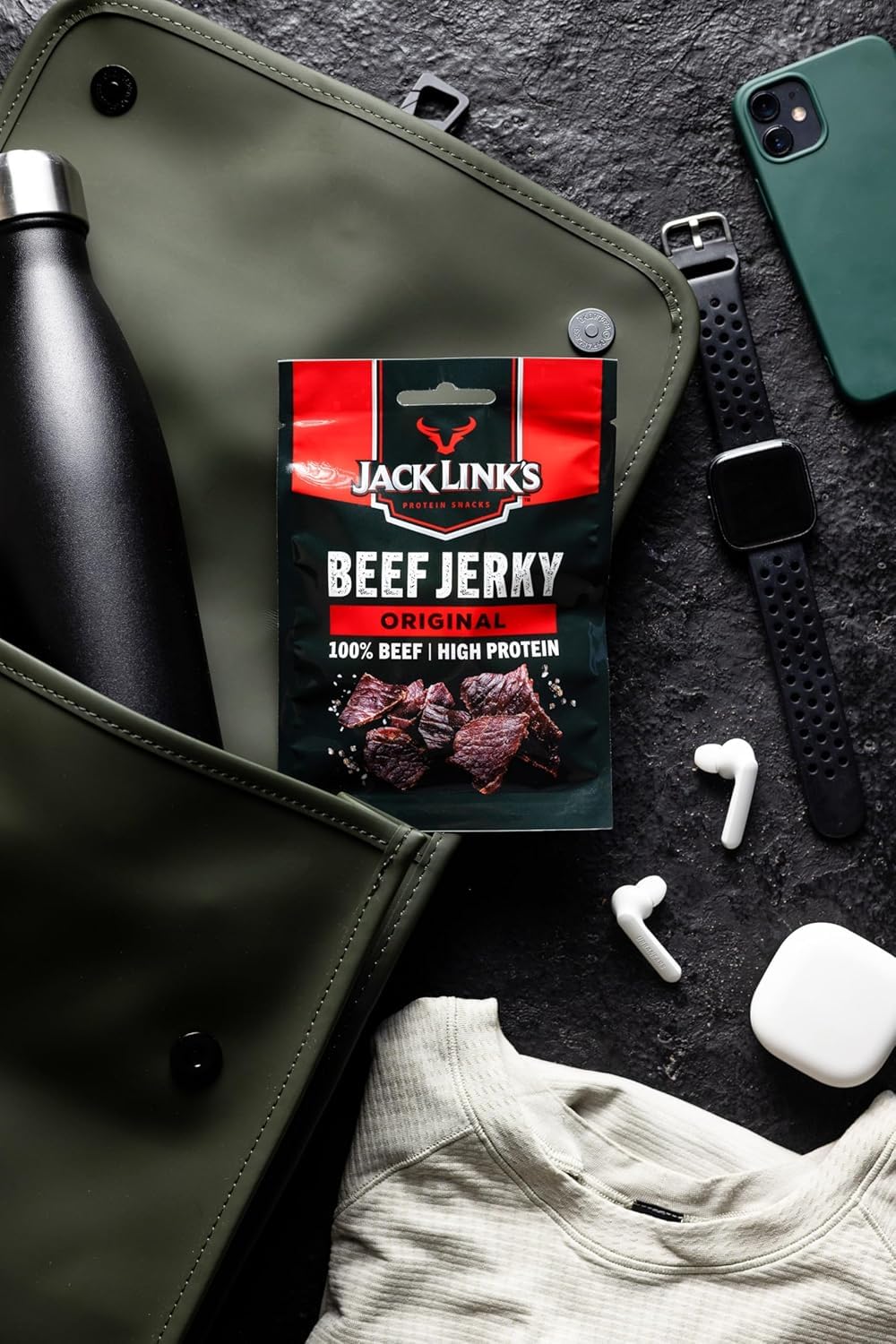 Jack Links Beef Jerky Original – 12er Pack (12 x 25g) – Trockenfleisch Eiweiß Snacks - High Protein Snack für Gym, Fitness, Outdoor - American Food für Menschen - Dörrfleisch Chips aus Rind Fleisch