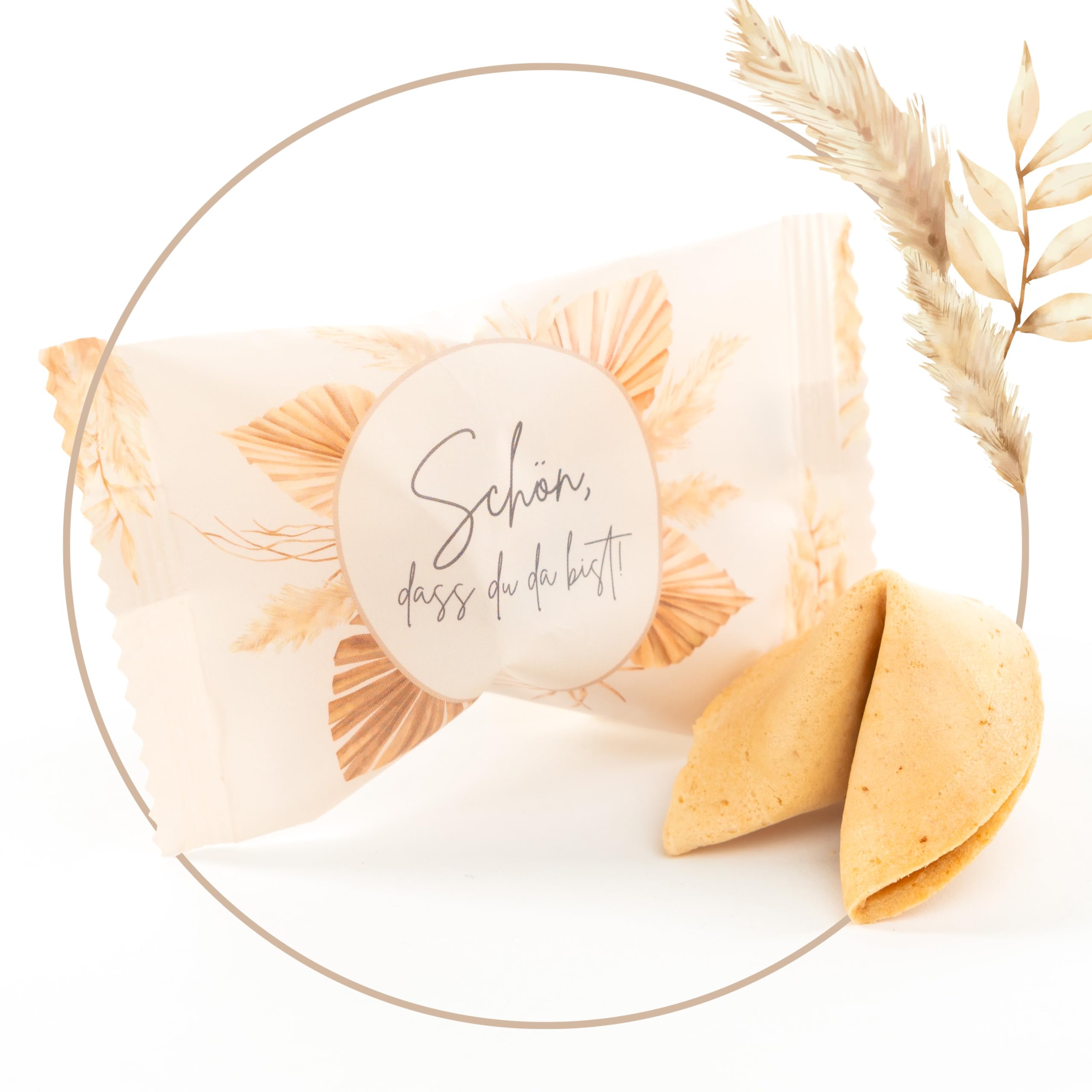 Lucky Treats Glückskekse - 25 Stück - Schön, dass du da bist - Gastgeschenke Hochzeit Deko - Sprüche auf Deutsch & Englisch - regional hergestellt