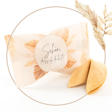 Lucky Treats Glückskekse - 25 Stück - Schön, dass du da bist - Gastgeschenke Hochzeit Deko - Sprüche auf Deutsch & Englisch - regional hergestellt
