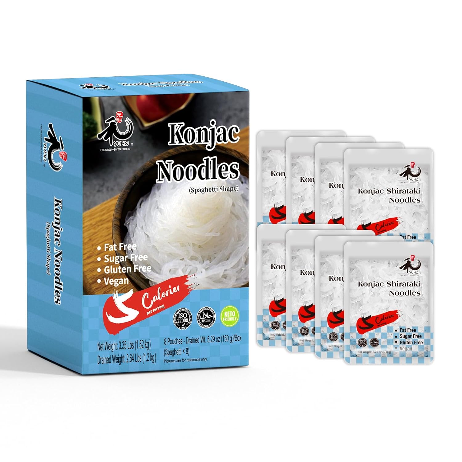 YUHO Shirataki Konjac 8 Pack Inside, Vegan, Gluten Free, Fat-Free, Keto Friendly, Low Carbs 53.61 Oz (1520 g)