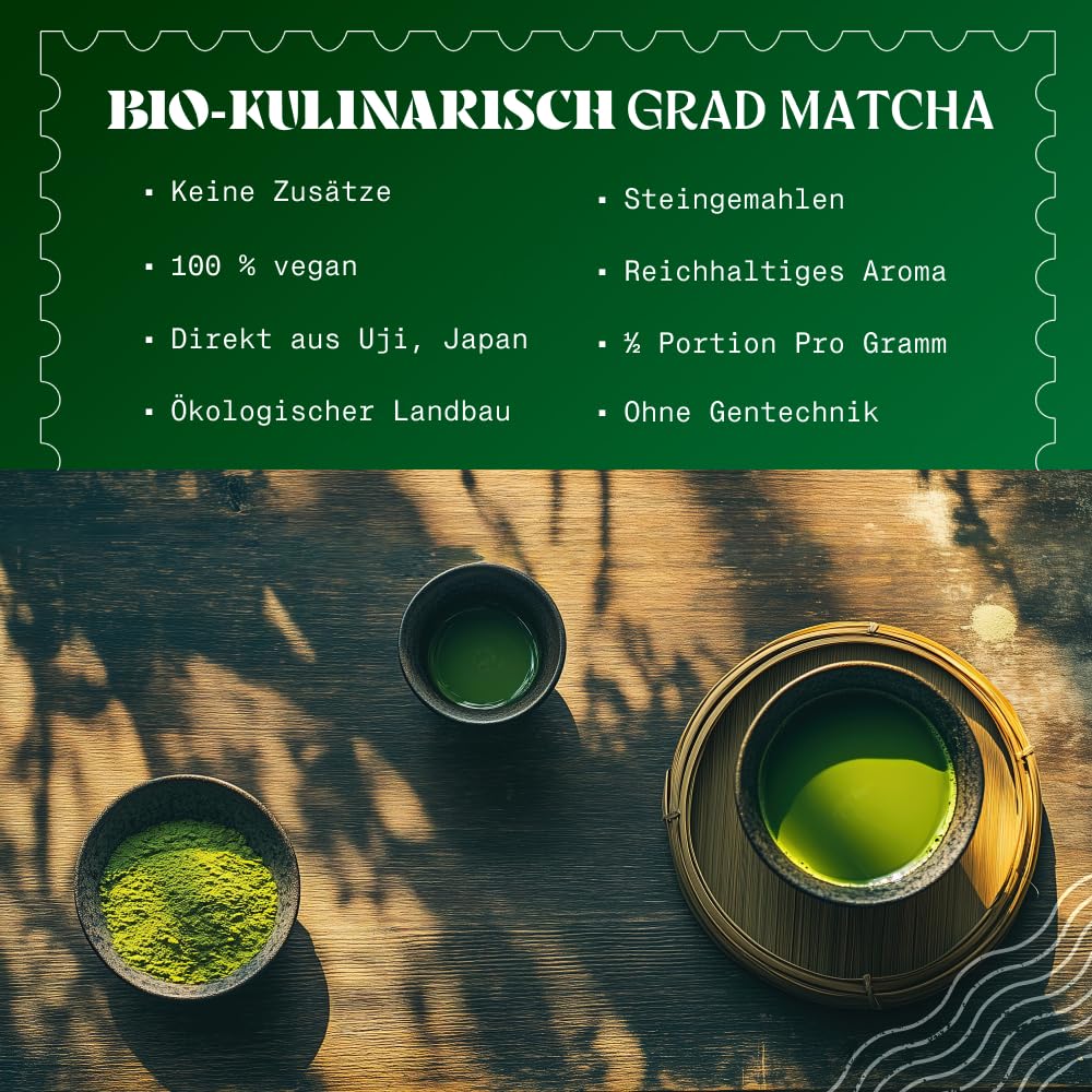 NaturaleBio Matcha Tee Pulver Bio - Premium-Qualität - 100g. Original Green Tea aus Japan. Japanischer ideal zum Trinken. Grüntee für Latte, Smoothies Getränk. Hergestellt in Uji, Kyoto.