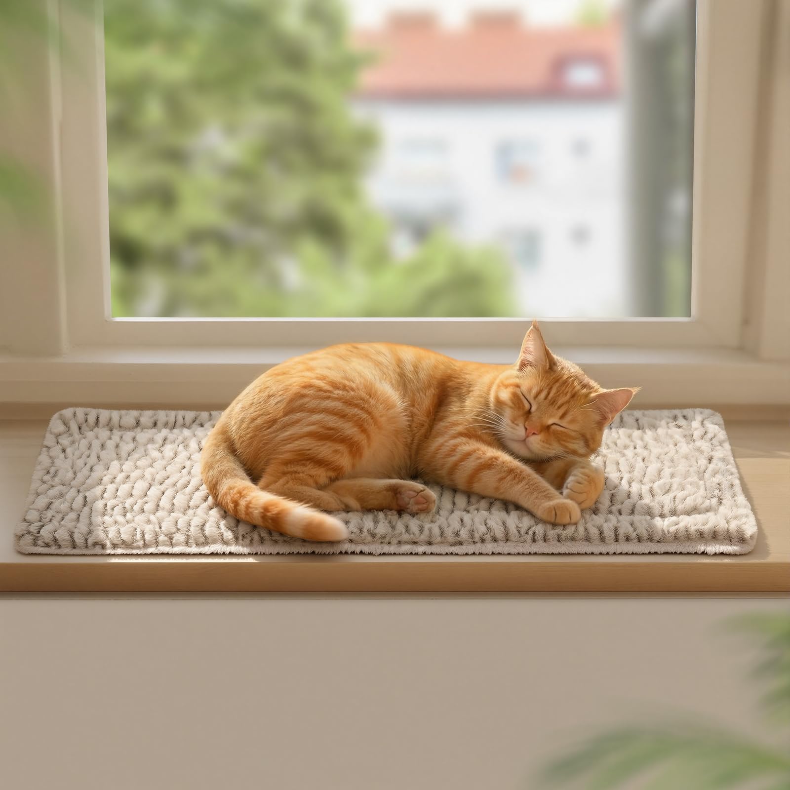 Mora Pets Fensterliege Fensterbrett für Katzen, Selbstwärmend Katzenbett Fensterbank, Flauschig & Weich, Katzenliege für Fenster Wendbar - Doppelter Komfort, 90 x 28 cm