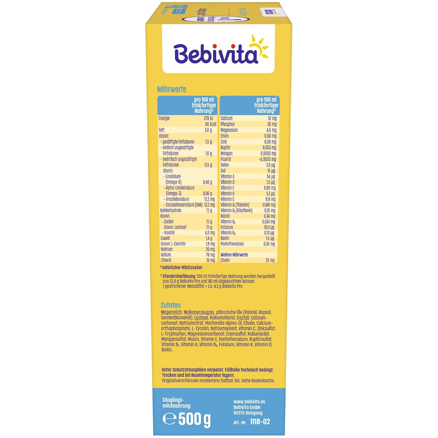 Bebivita PRE Anfangsmilch (5 x 500g), von Geburt an, enthält nur Lactose als Kohlenhydrat, gut zum Zufüttern