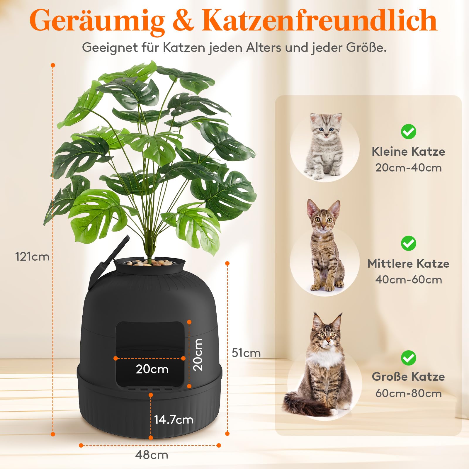 Lifewit Katzenklo Blumentopf mit Pflanze & Schaufel, Katzenklo Versteckt, Katzentoilette XXL mit Geruchskontrolle & Kohlefilter, Wohnzimmer, Schlafzimmer, Ecke, Weiß