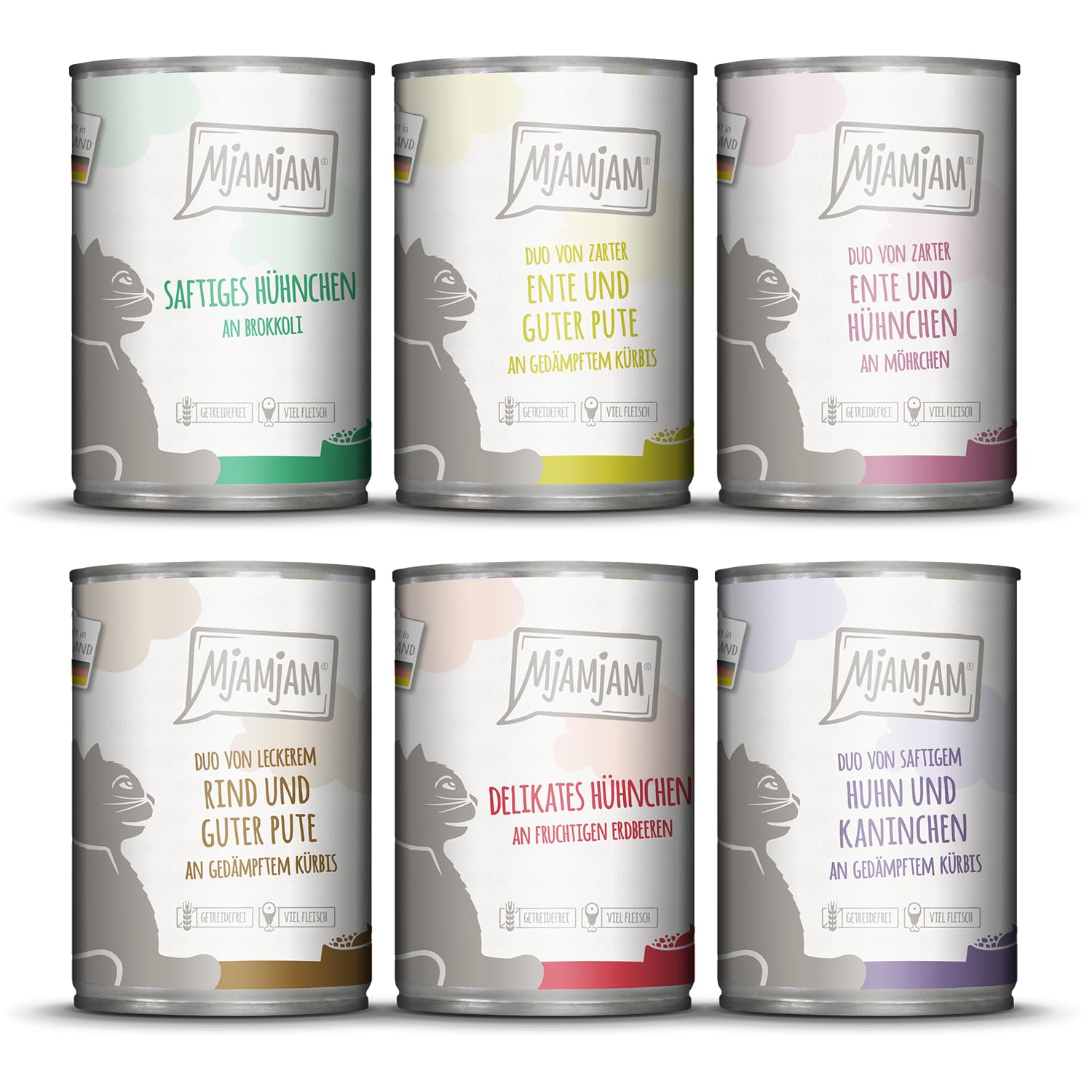 MjAMjAM - Premium Nassfutter für Katzen - saftiges Huhn an leckeren Möhrchen, 6er Pack (6 x 400 g), getreidefrei mit extra viel Fleisch