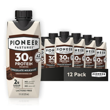 Pioneer Pastures - High Protein A2 Milkshakes - Vanilla - A2 Nutritional Milk, 30g Protein, 2g Sugar, No Sweeteners, No Seed Oils - All-Natural, Breakfast Shake, Meal Replacement, Workout - 11oz, 12 Pack
