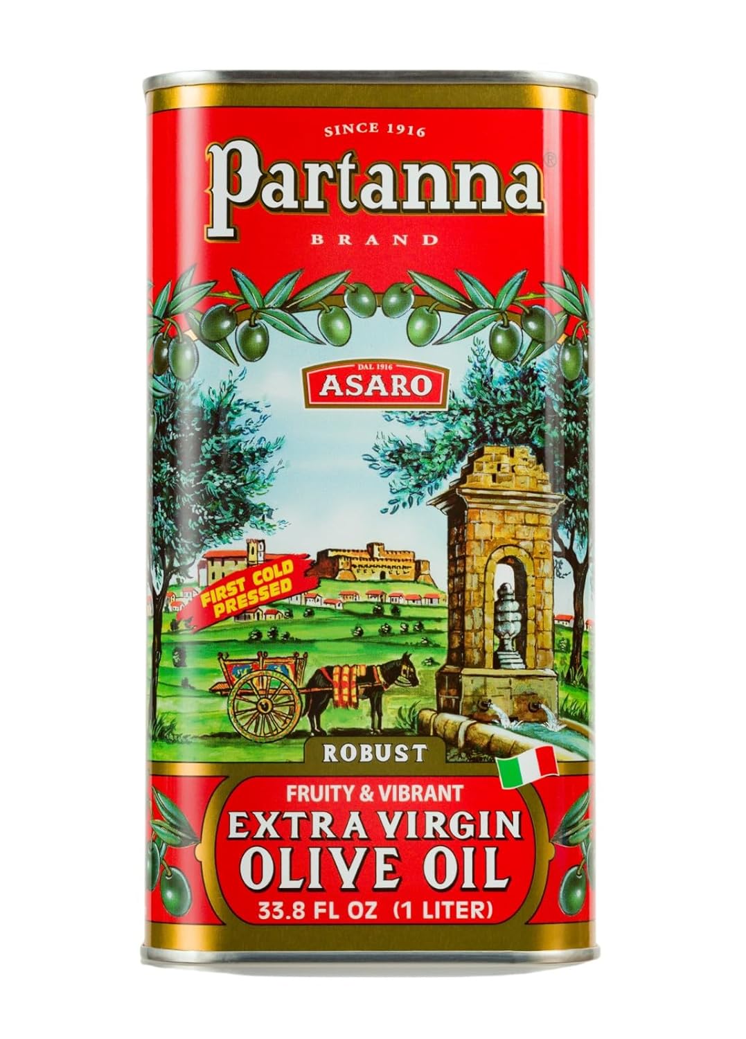 Partanna Robust Extra Virgin Olive Oil - Premium Castelvetrano Oil - Harvested in Sicily - Pure Authentic Italian - Monovarietal - Rich in Flavor - First Cold Pressed - 101 fl oz (3 L) Tin