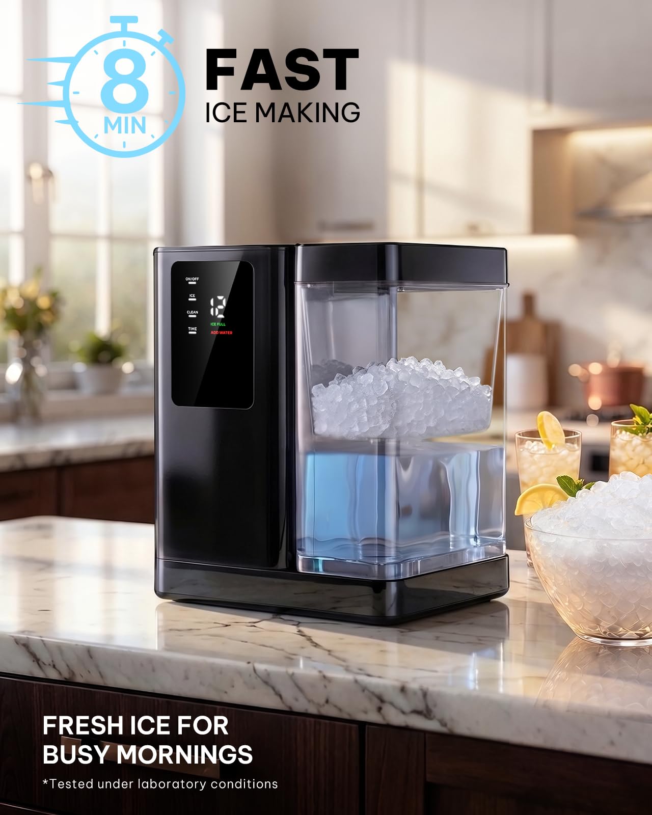 Nugget Ice Maker Countertop, Silonn Chewable Pellet Ice Machine with Self-Cleanin Function, 36lbs/24H Portable Ice Makers for Home Kitchen Officce, Black
